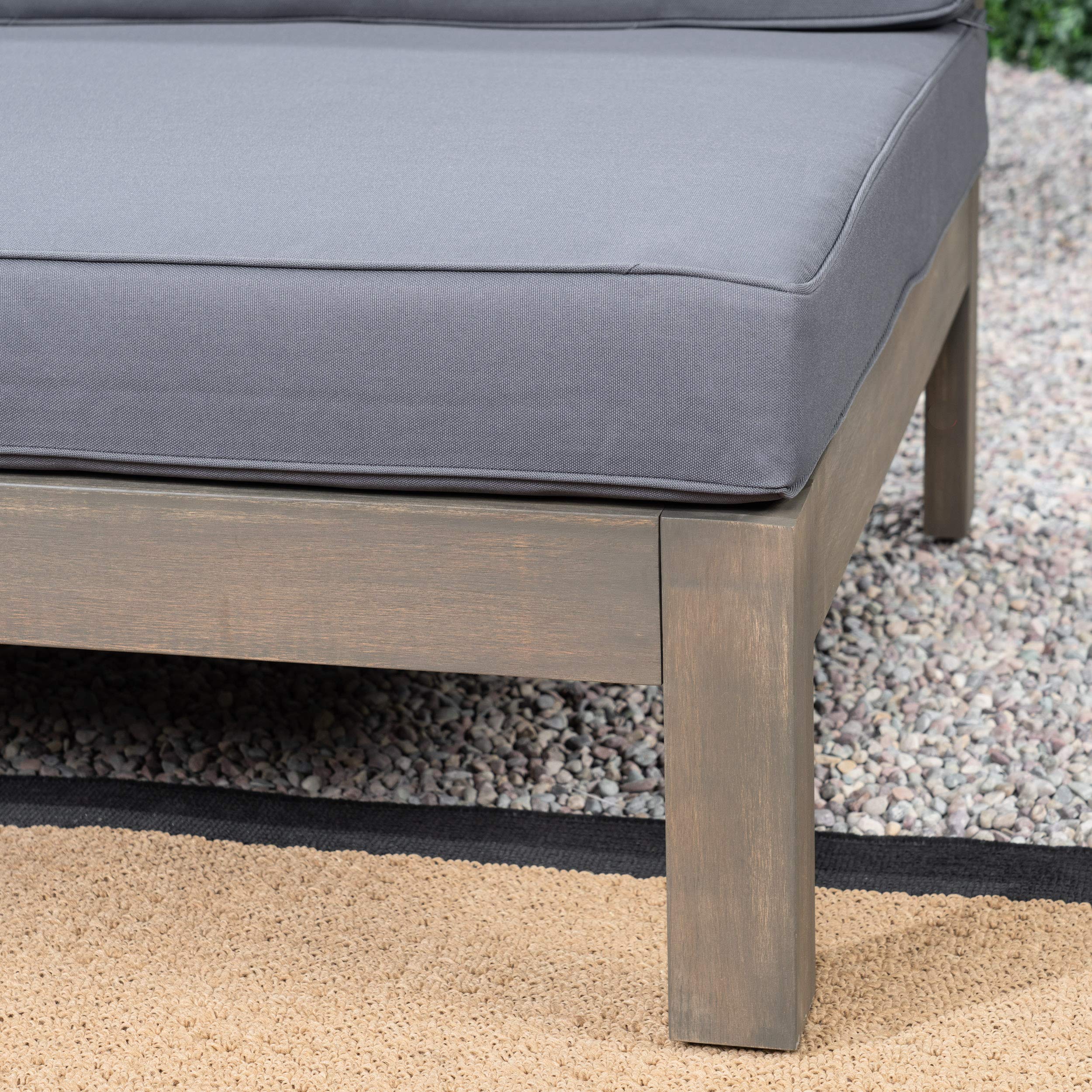 GDFStudio 7-Piece Outdoor V-Shaped Sectional Sofa Set with Fire Pit - Acacia Wood 5-Seater Patio Furniture with Gray & Dark Brown Cushions - Perfect for Backyard, Poolside & Garden Relaxation