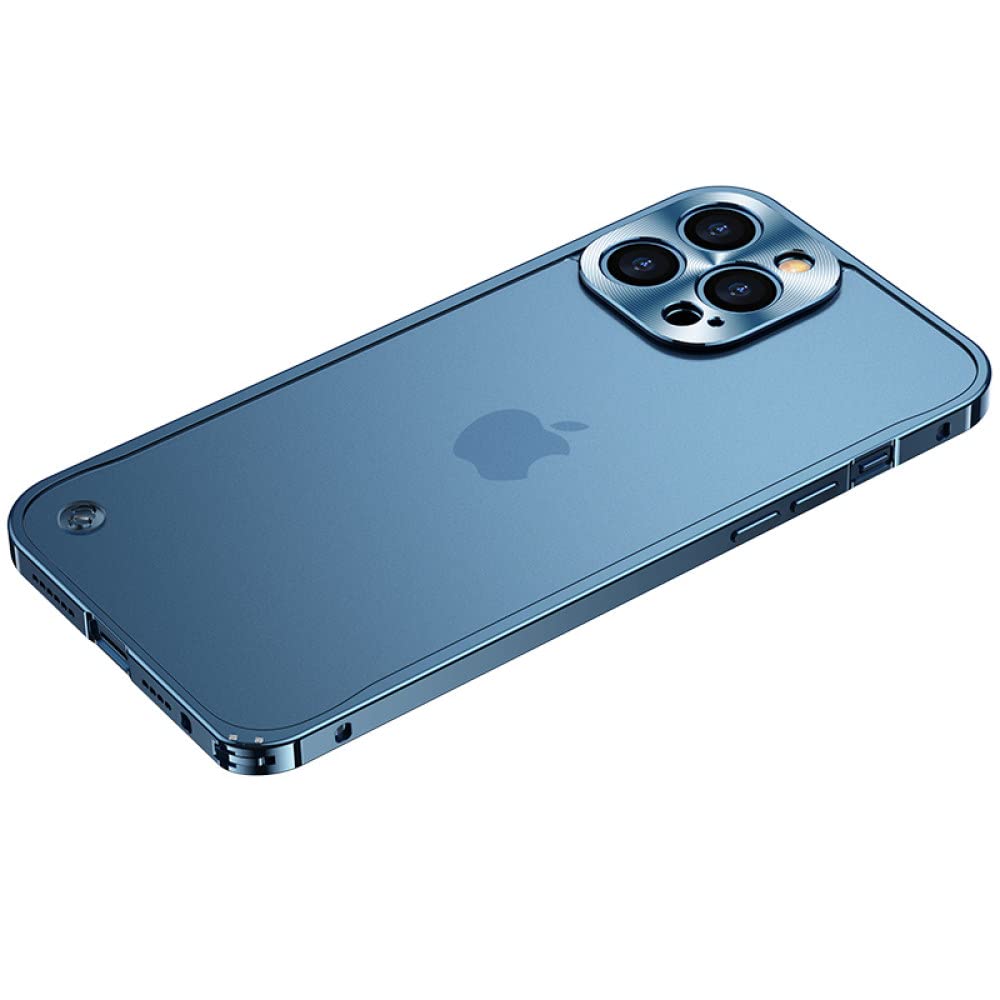 Premium Aluminum Metal Frame & Matte Translucent Back Cover for iPhone 11/12/13/Mini/Pro/Max - Luxury Lens Protection Phone Case (Blue) - Perfect for Everyday Use, Travel & Business Meetings