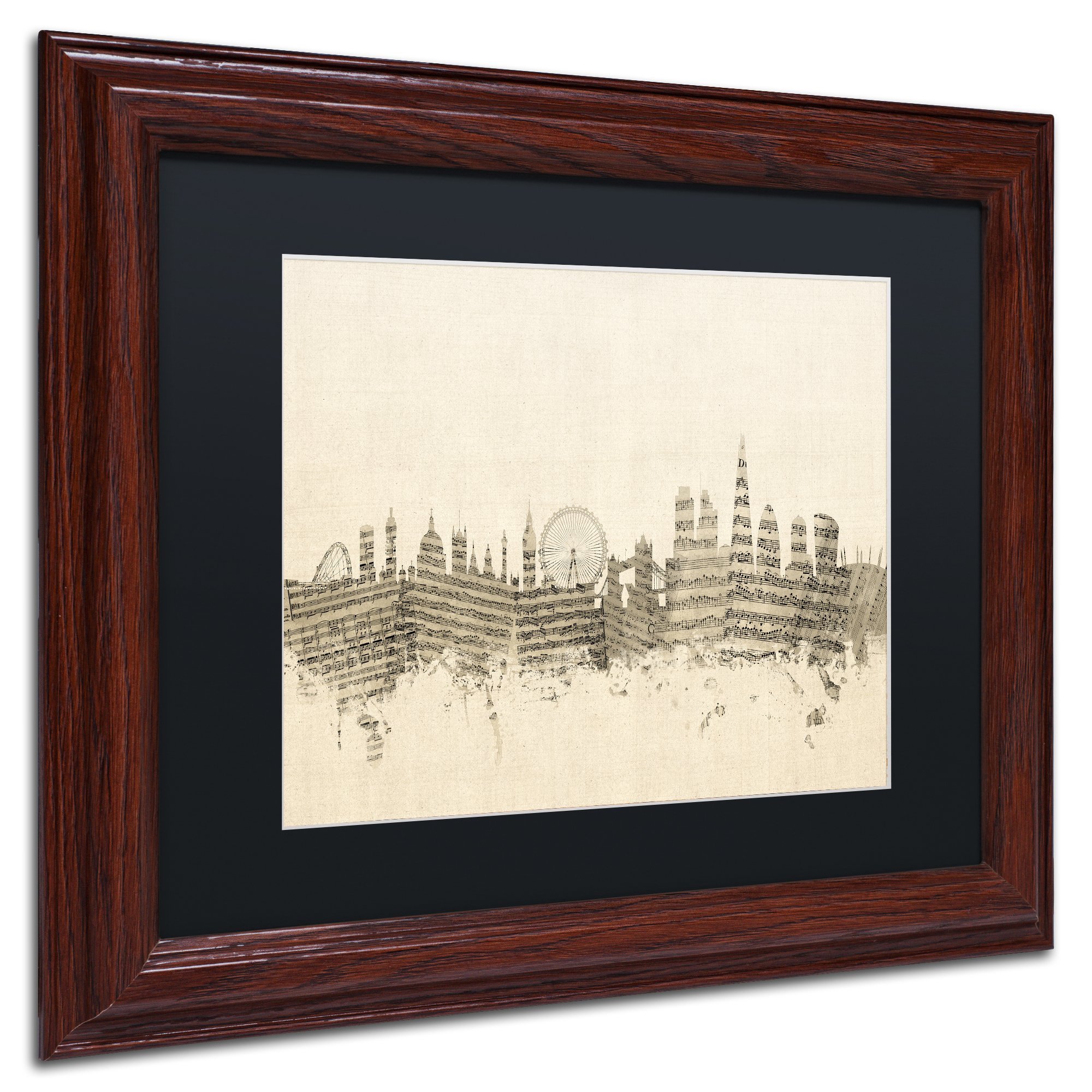 Michael Tompsett London Skyline Sheet Music II Black Matte Wood Framed Artwork 11x14 Inches - Perfect for Home, Office & Music Room Decor