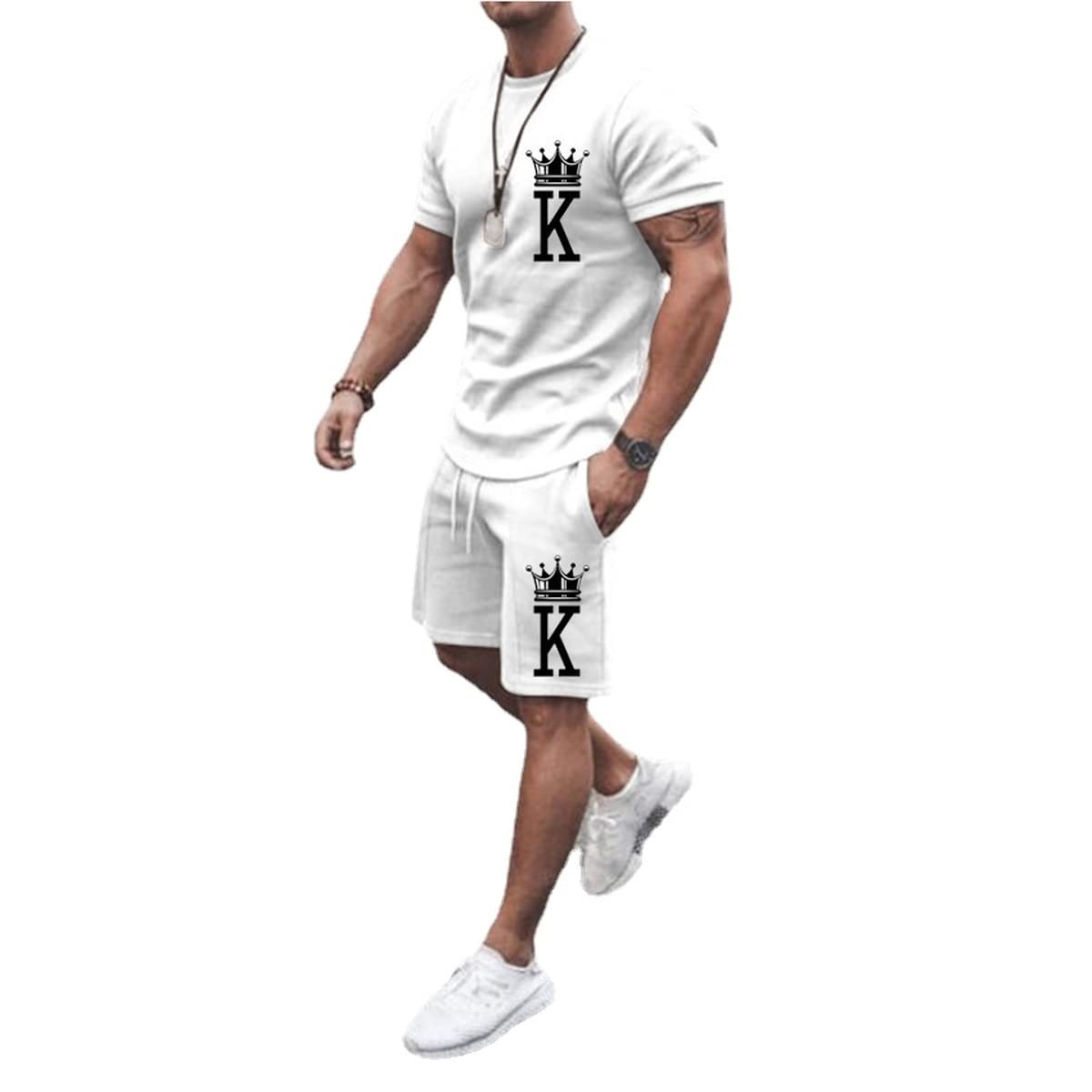 MARLLCO Men's Summer Tracksuit Set - 2 Piece Short Sleeve T-Shirt & Athletic Shorts with 3D Poker Print - Gym, Sports & Casual Wear for Men