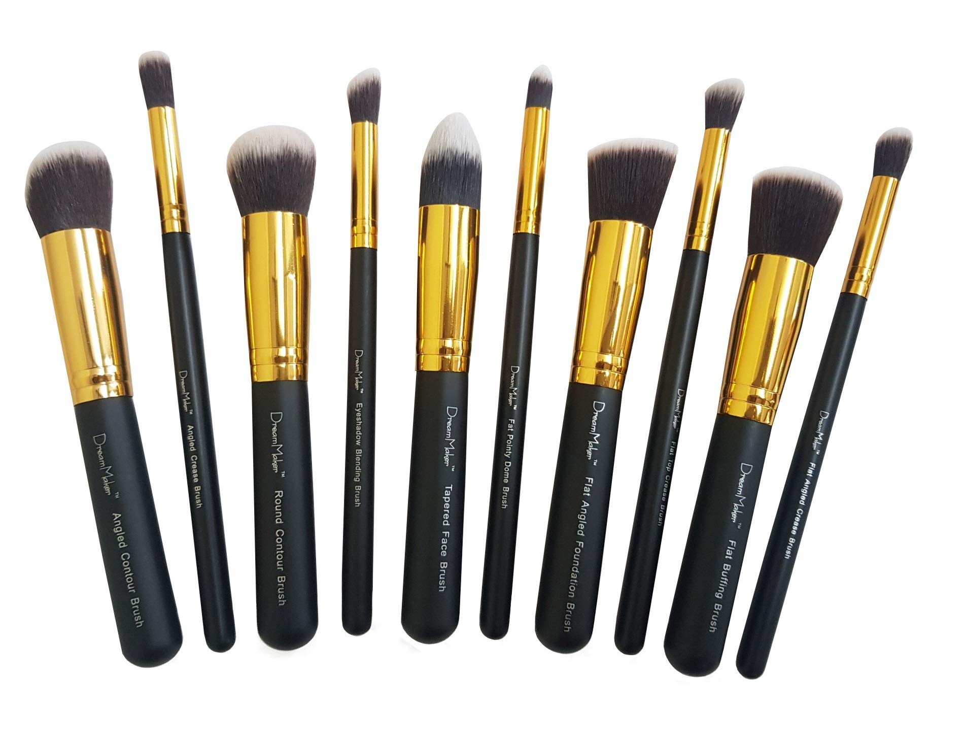 Dream Maker 10 Piece Professional Makeup Brush Set - Kabuki Foundation, Eyeshadow Blending, Buffing & Contour Brushes | Synthetic Bristles (Black & Gold) | Perfect for Makeup Artists & Beauty Enthusiasts