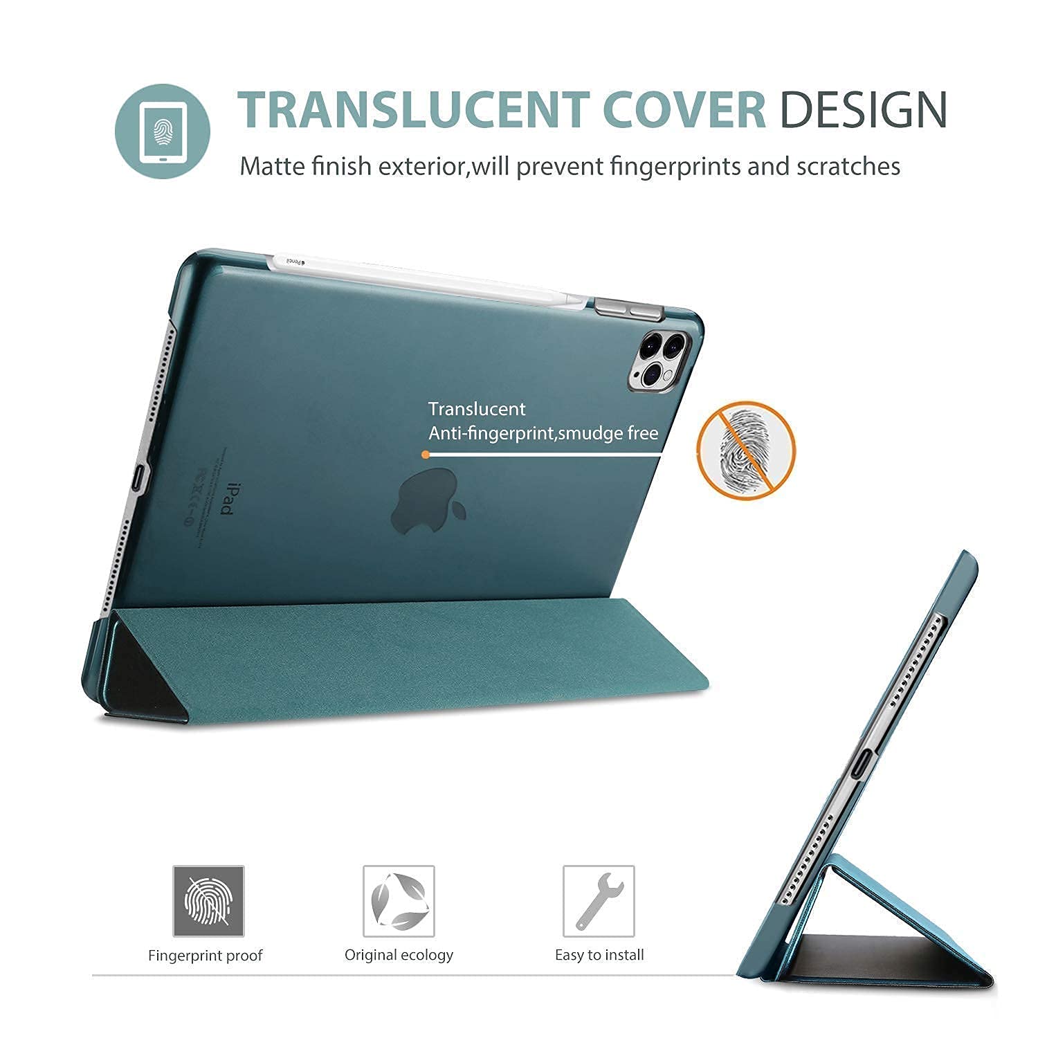 ProCase Teal iPad Pro 11 Slim Hard Shell Case (2020 & 2018 Model) with 6-Pack Black Ultra Thin Webcam Covers - Protective Bundle for iPad Pro & Laptop Privacy Protection | Perfect for Work, Travel & Online Meetings