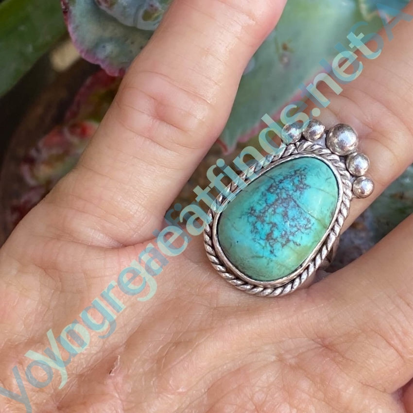 Vintage Natural Mint Green Turquoise Ring - Sterling Silver Size 7.5 - Boho Jewelry for Women, Handmade Southwest Style Ring for Everyday Wear & Gift Giving