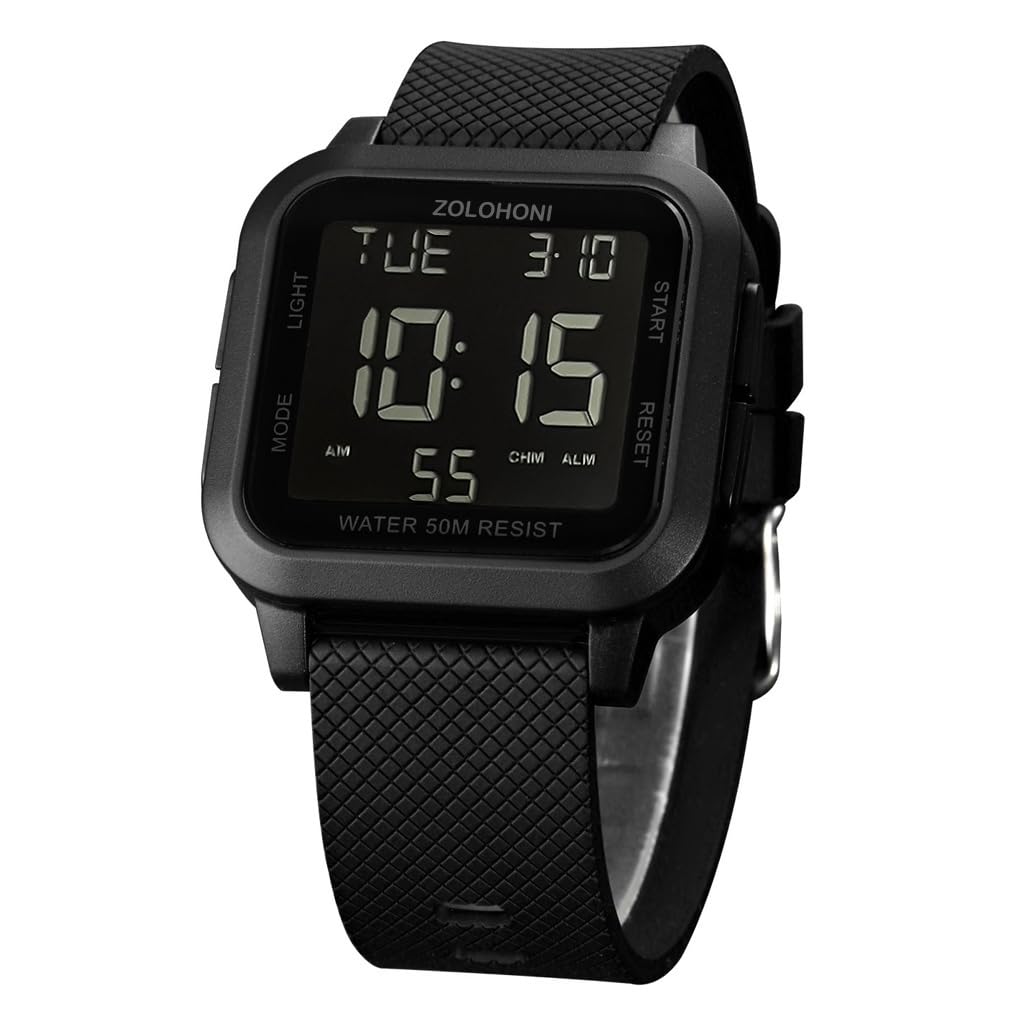 Square Men's Digital Watch - Large Face with Big Numbers, Waterproof LED Watch with Alarm, Date & Stopwatch - Perfect for Outdoor Sports, Running, Swimming & Daily Use