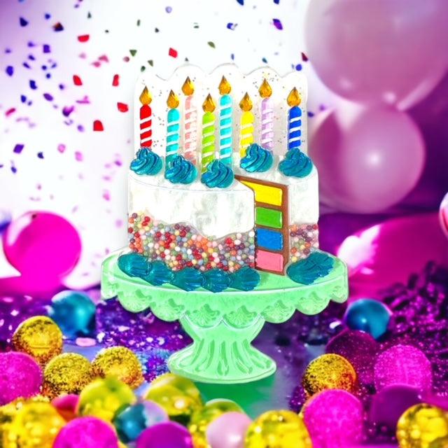 Slice, Slice Baby Birthday Cake Brooch Pin - Fun Birthday Party Accessory by Lipstick & Chrome x Club Eggie - Perfect for Birthday Outfits, Cake Decorations & Gift Giving