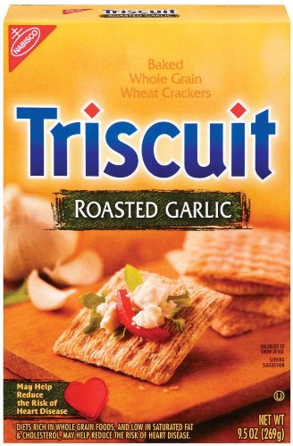 Triscuits Roasted Garlic Crackers - 9.5 Oz (Pack of 12) | Whole Grain Snacks for Parties, Picnics & Healthy On-the-Go Eating