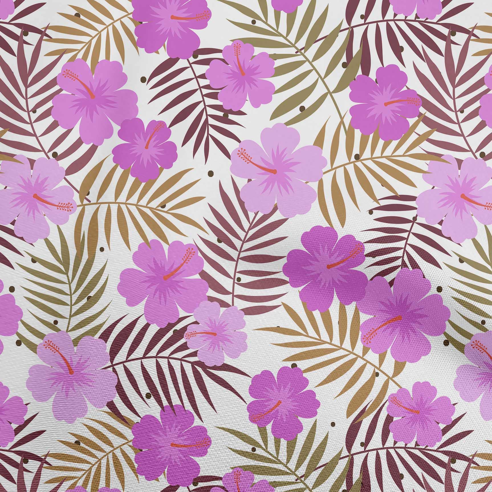 oneOone 56 Inch Wide Polyester Spandex Tropical Leaf Print Fabric by The Yard - Fuschia Pink Dress Material for Summer Dresses, Swimwear & DIY Fashion Projects