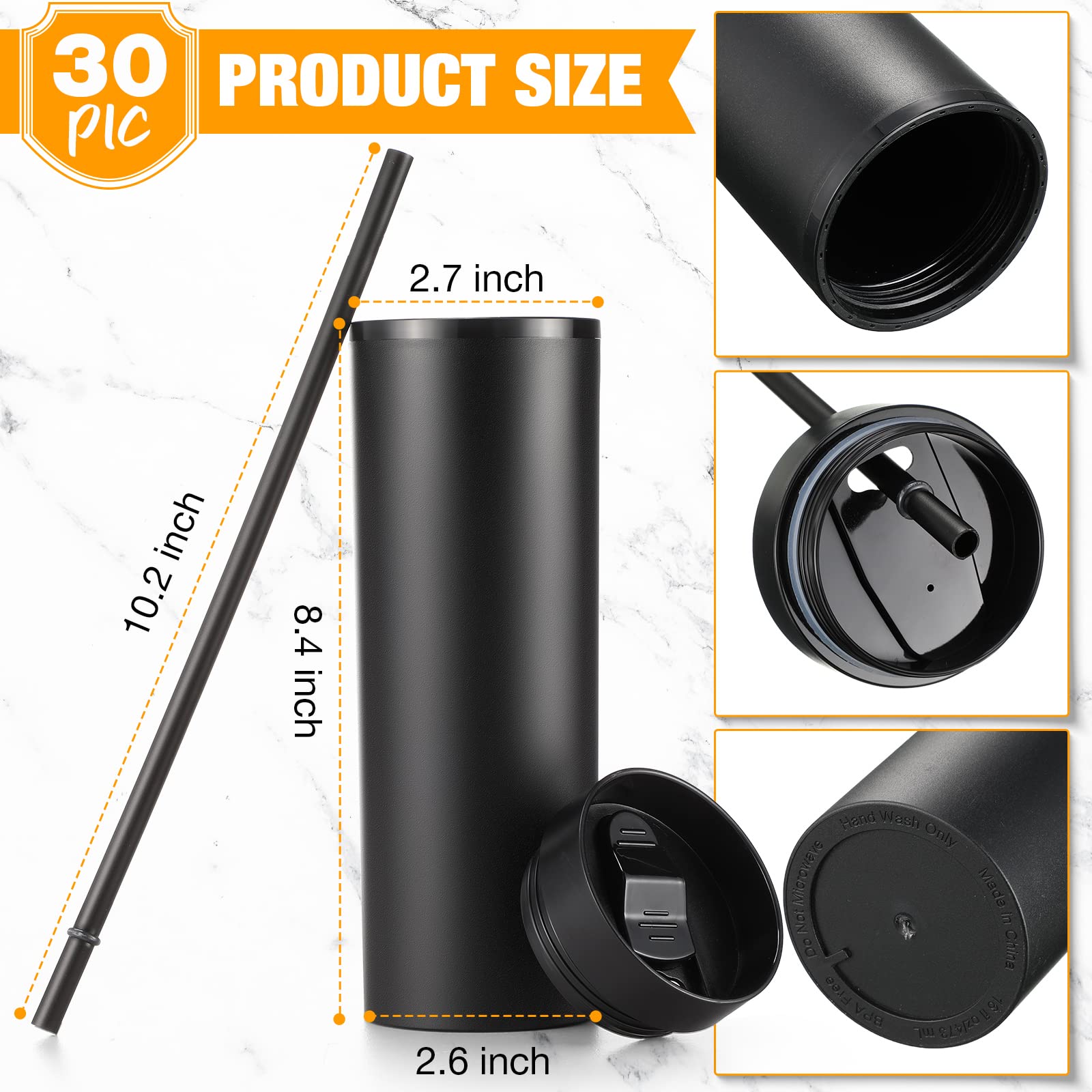 30 Pack 16oz Matte Black Skinny Tumbler Cups with Lids & Straws - Insulated Double Wall Acrylic Plastic Reusable Drinkware - Customizable DIY Vinyl Tumblers for Parties, Birthdays, Office, Bridal Showers & Home Use - Perfect for Coffee, Iced Tea and Smoothies