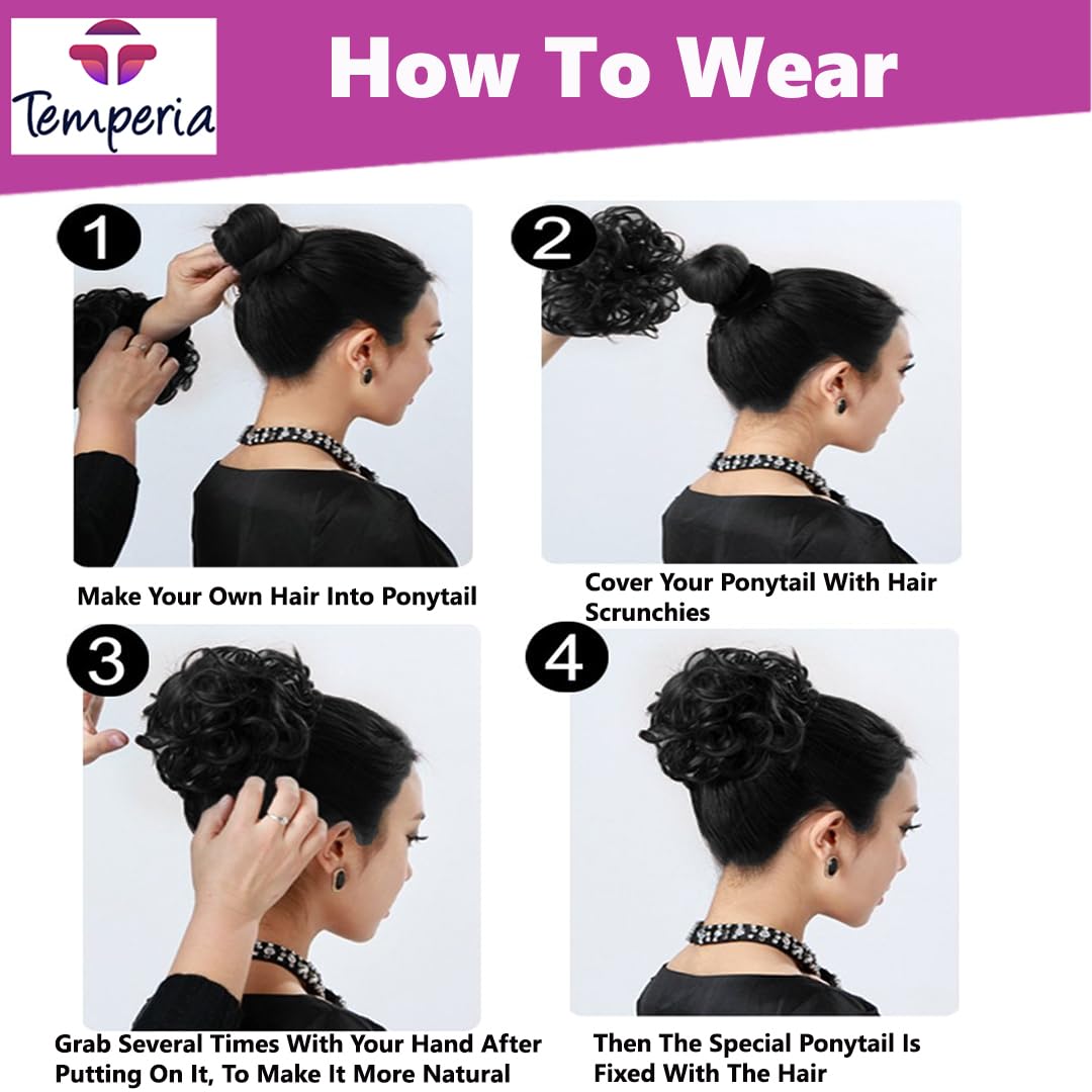 Stylish Juda Hair Buns & Messy Bun Hair Extensions for Women - Fake Donut Maker Scrunchies with Elastic Band (Black, 1PC) - Perfect for Updos, Ponytails & Everyday Hairstyles
