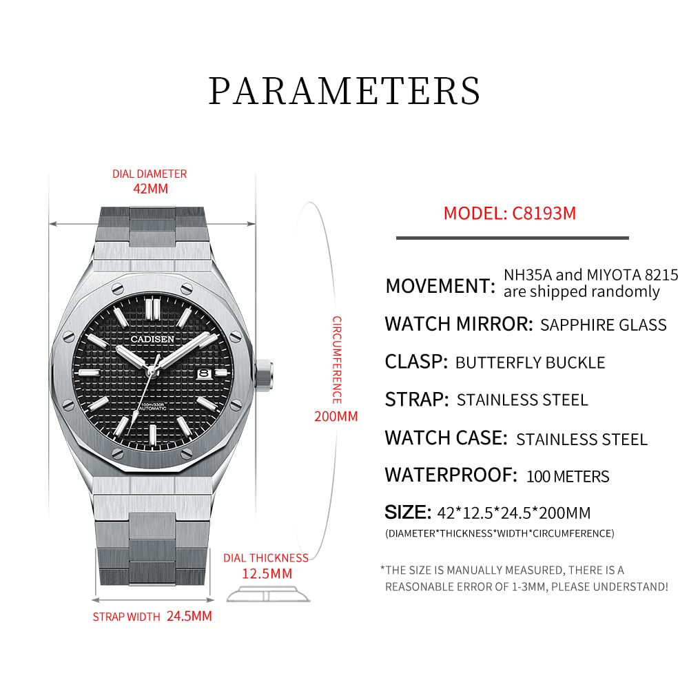 CADISEN Men's Automatic Mechanical Watch - 100M Waterproof Luxury Dress & Casual Wristwatch for Business, Formal & Everyday Wear