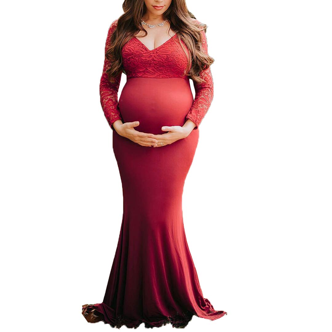 Elegant COSYOU Women's Maternity Dress - Lace & Cotton Patchwork Maxi Gown for Baby Showers, Wedding Guests & Photo Props | Comfortable Pregnancy Dress for Special Occasions & Maternity Photos