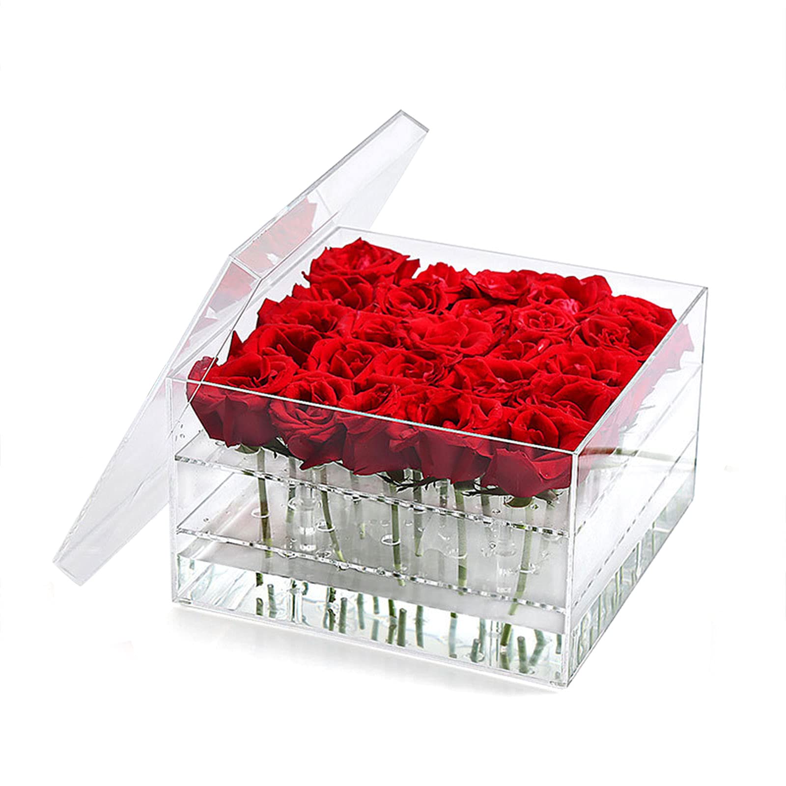 Clear Acrylic Flower Box with Water Holder - Elegant Wedding Floral Gift Box for Bouquets, Centerpieces & Home Decor