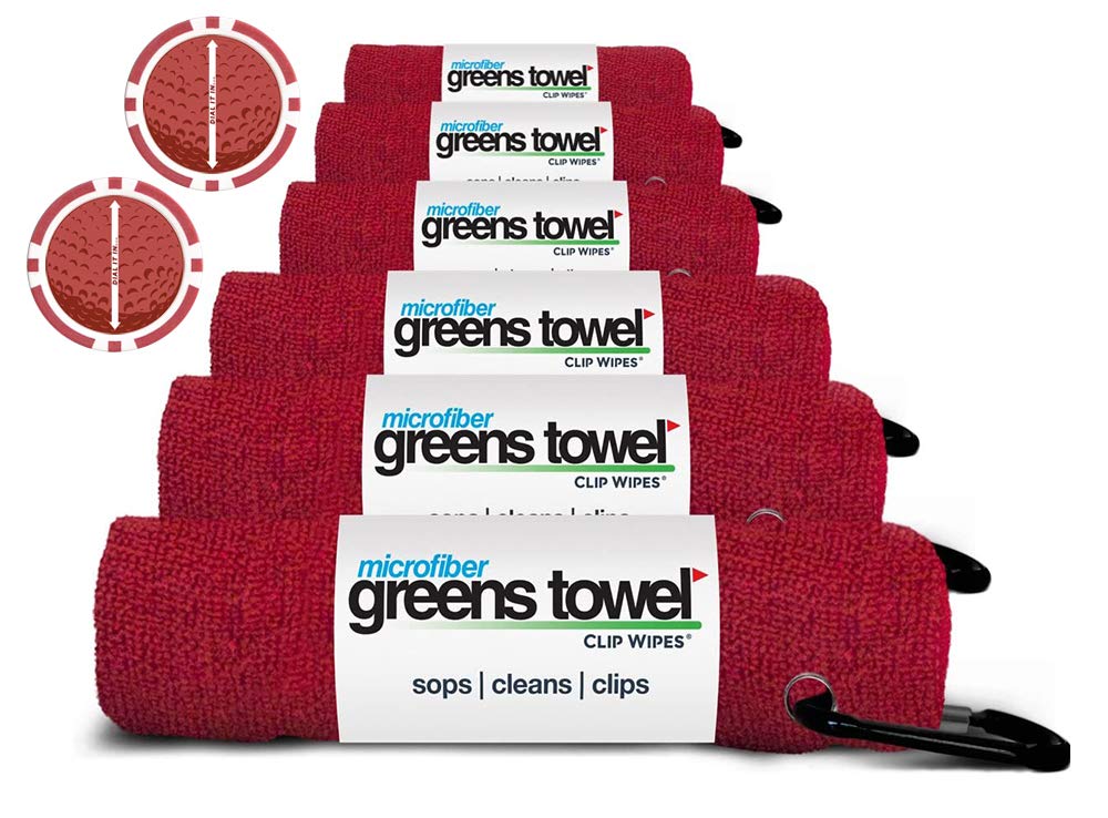 **Premium 6-Pack Golf Towels with 2 Poker Chip Ball Markers – 16x16 Plush Microfiber, Quick-Dry & Absorbent – Cardinal Red – Perfect for Golf Courses, Driving Range & Sports Events**