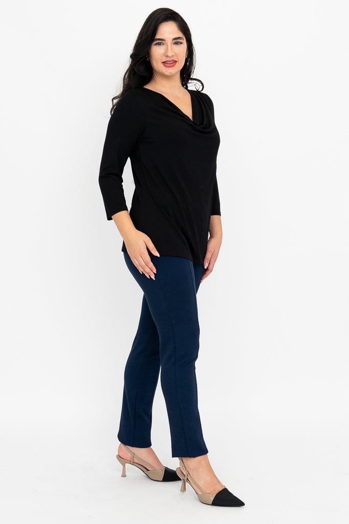 Charisse 3/4 Sleeve Bamboo V-Neck Top for Women - Soft & Breathable Black Shirt - Perfect for Yoga, Office & Casual Wear