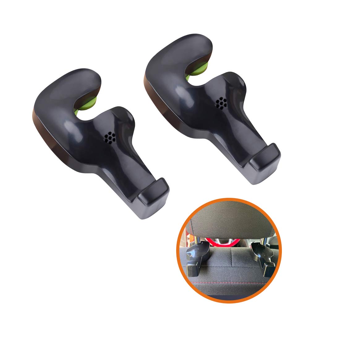 Universal OBOR Car Headrest Hooks - 2 Pack Black Back Seat Hanger for Bags, Purses, Groceries & Clothes | Durable Vehicle Organizer for Road Trips, Shopping & Daily Commute