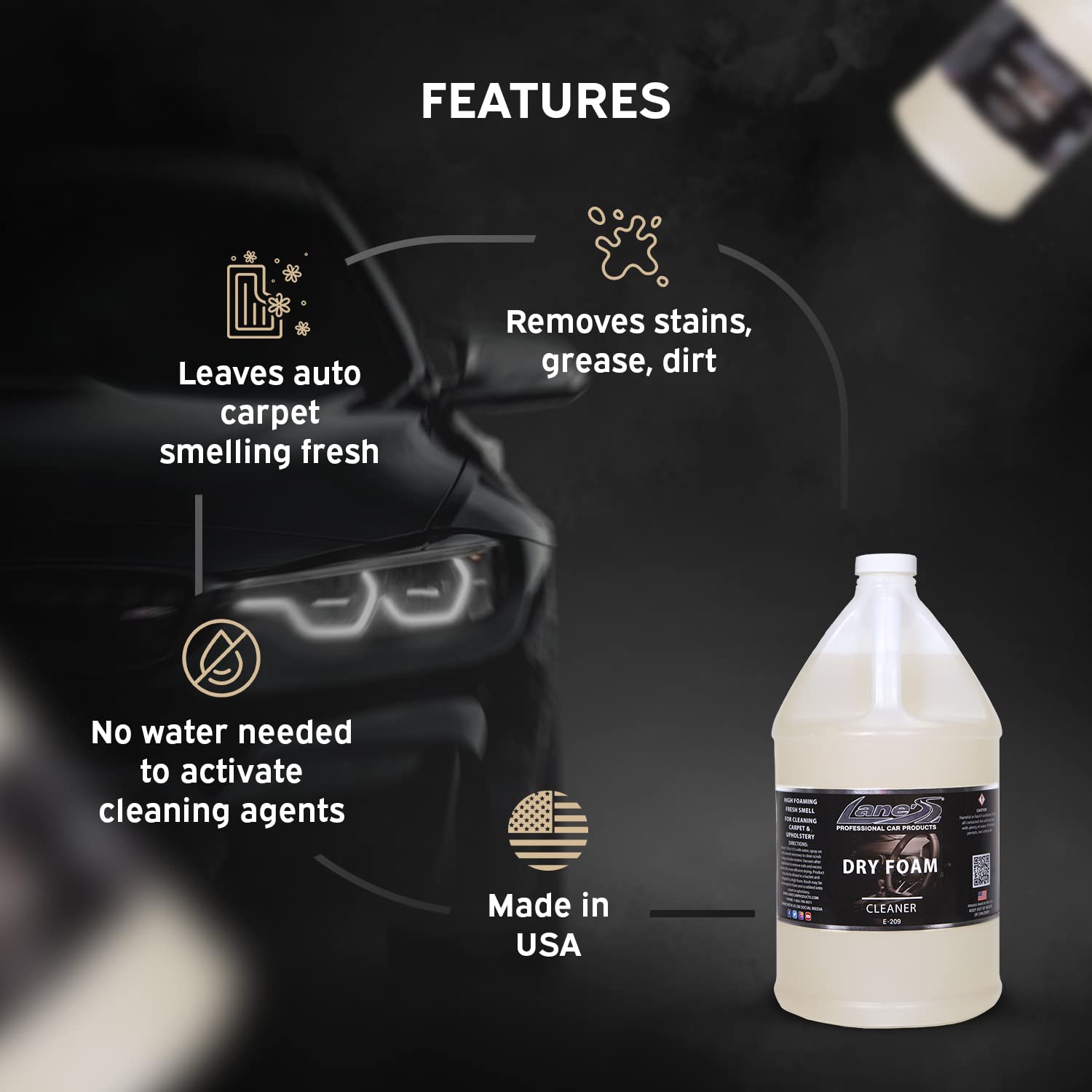 LANE'S Professional Carpet Cleaner Spray & Foam – 1 Gallon Heavy-Duty Stain & Odor Remover for Pets, Kids, and High-Traffic Areas – Deep Cleans Carpets, Upholstery, and Rugs at Home or Office