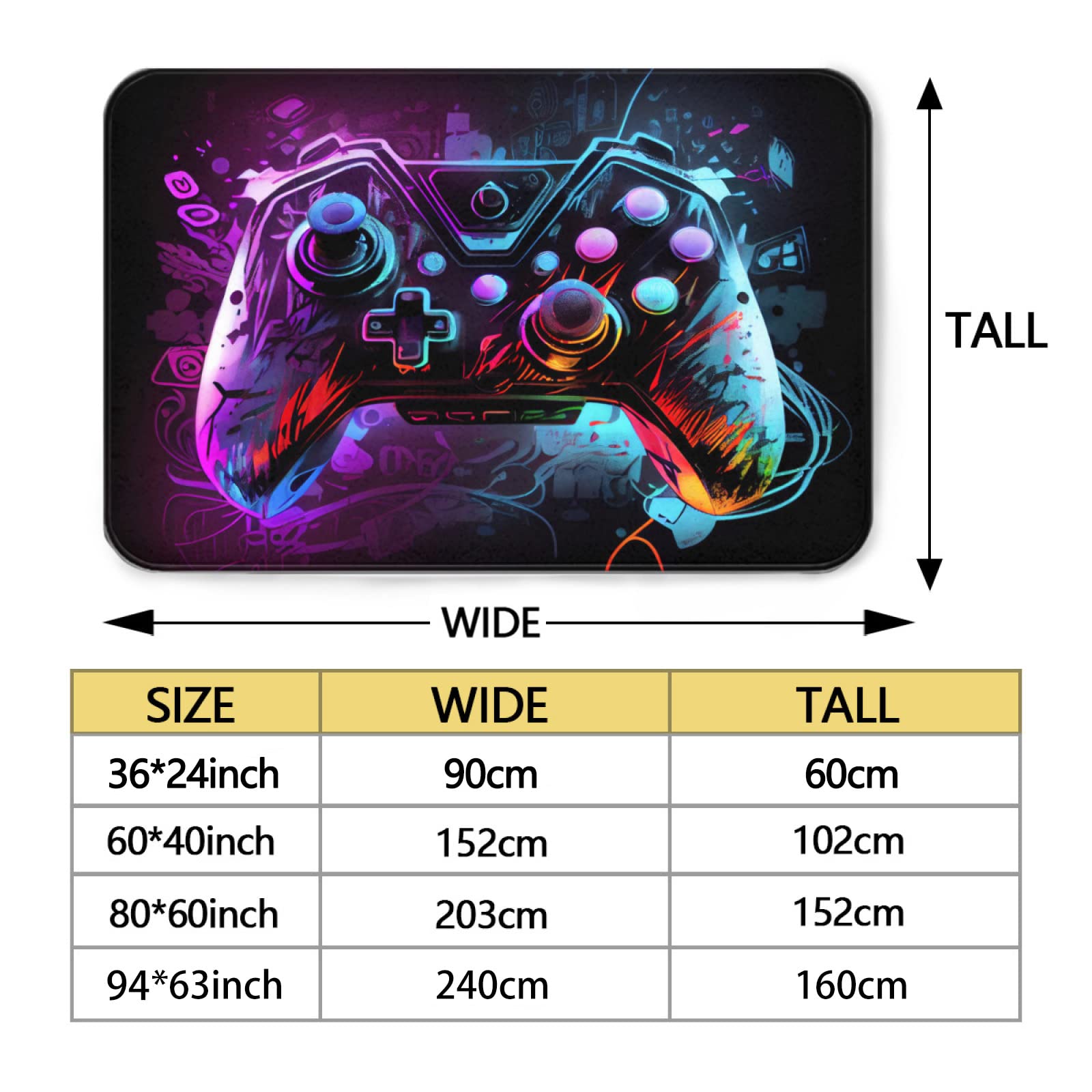 Gaming Rug for Game Room - Gamer Rug for Boys Bedroom with Game Controller Design - 36x24 Inches - Perfect for Gaming Setup, Man Cave & Teen Bedroom Decor