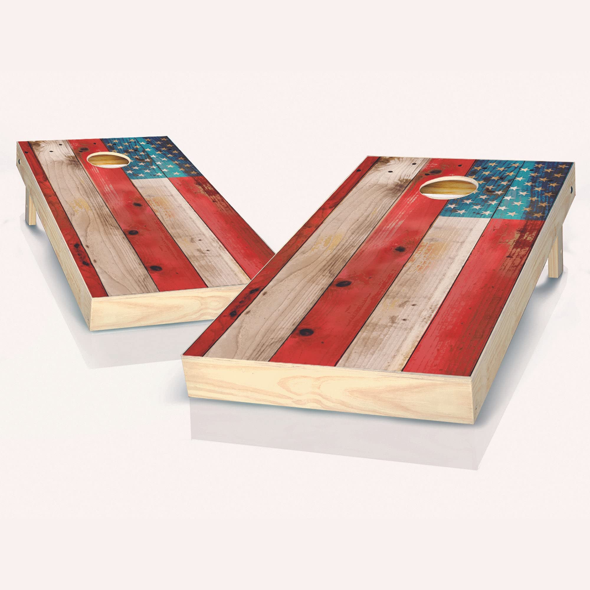 Skip's Garage American Flag Distressed Cornhole Boards Set with 8 Bean Bags & Accessories - Regulation Size Outdoor Lawn Game for Backyard, Tailgating, and BBQ Parties
