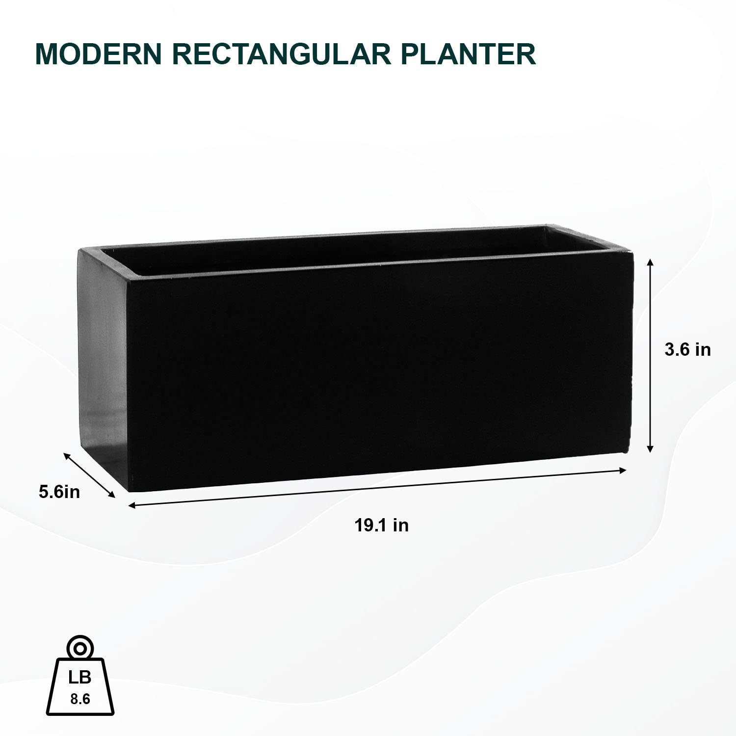 Modern Black Rectangular Flower Pot - 8
