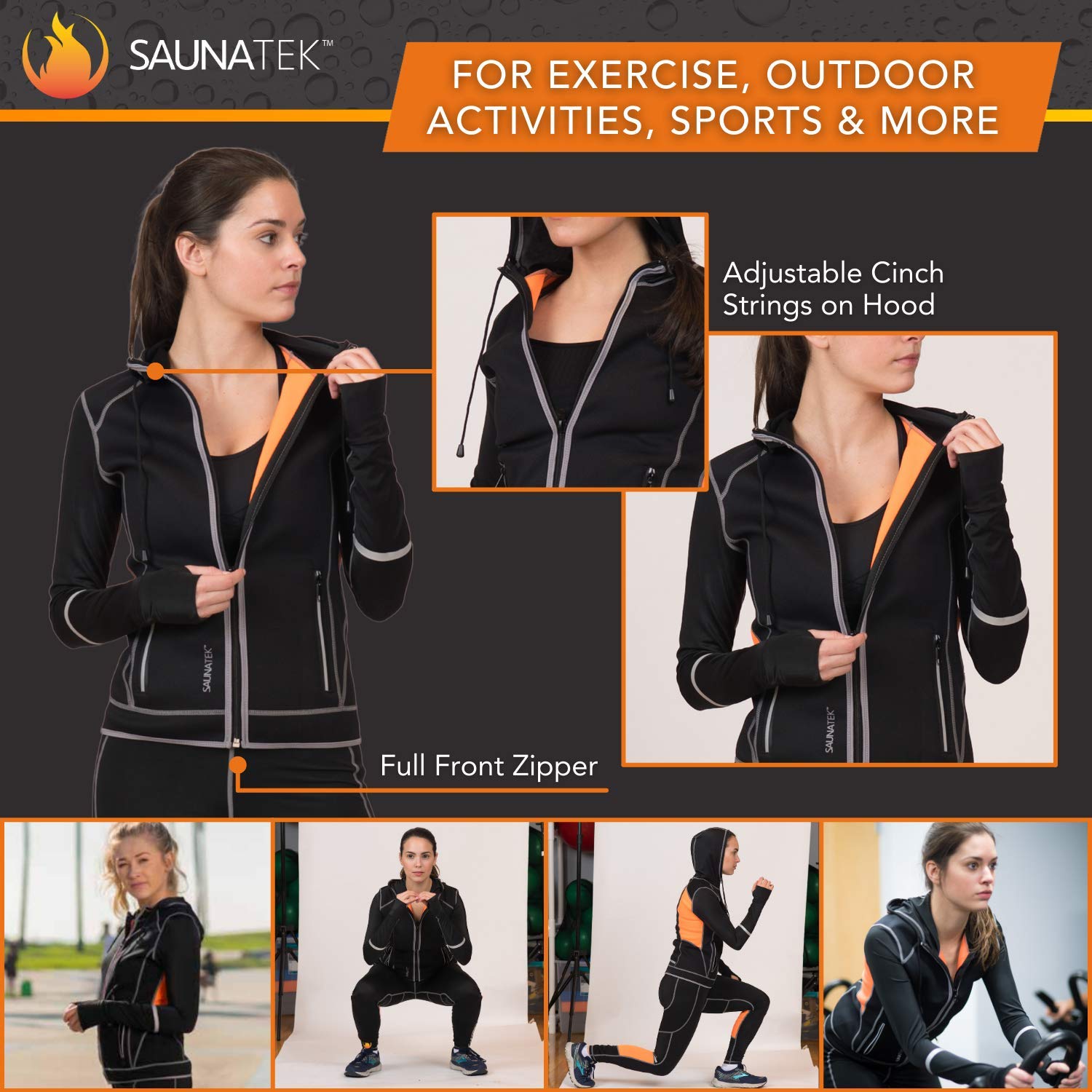 Women's Neoprene Sauna Sweat Suit Hooded Jacket for Exercise, Heat Training & Weight Loss - Perfect for Gym, Yoga & Home Workouts