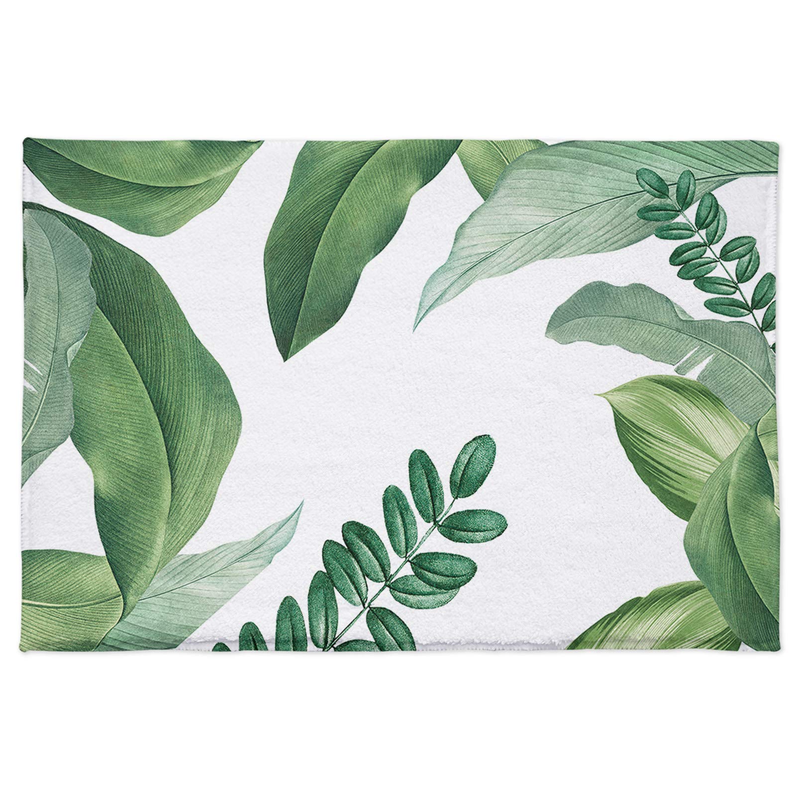 Soft Fluffy Tropical Leaf Bathroom Rugs - Non-Slip Microfiber Shag Bath Mats for Shower, Tub & Bathroom Floor - Machine Washable 16x24 Inch Green Area Rug - Perfect for Spa-Like Bathrooms & Cozy Home Decor