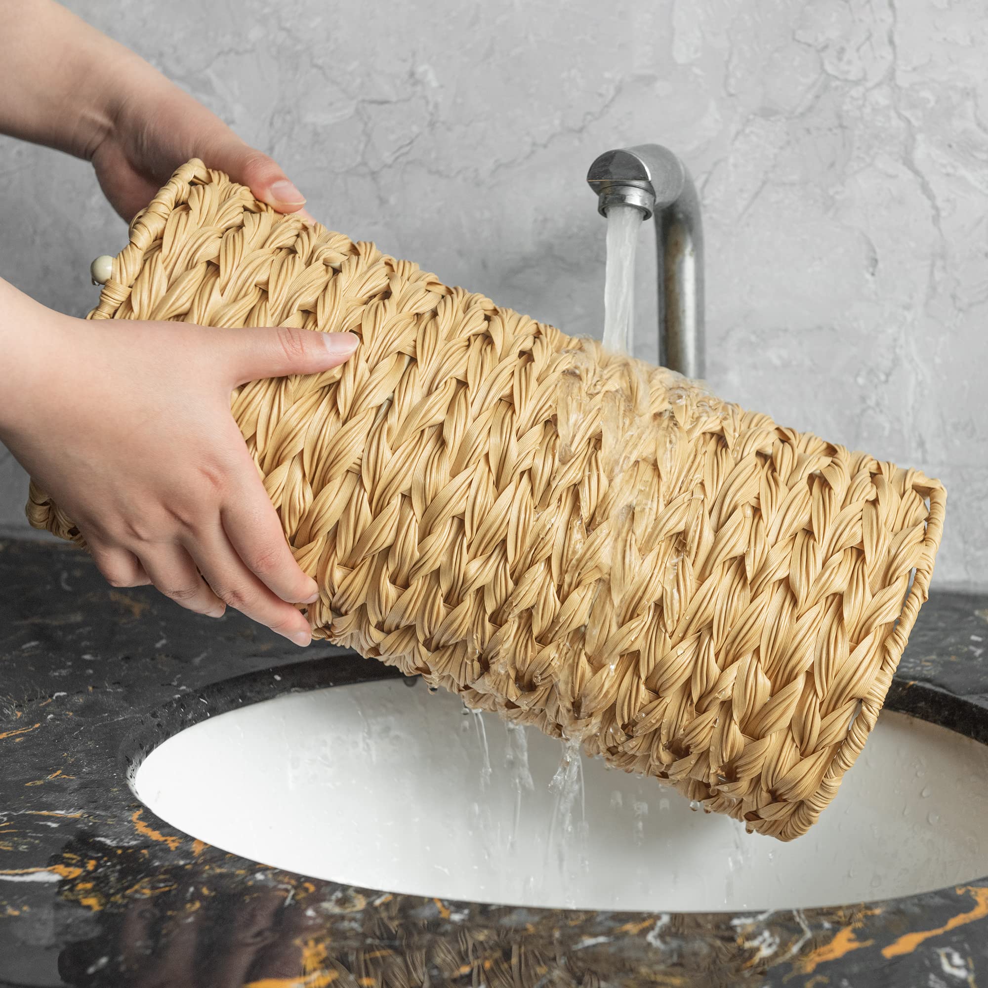 GRANNY SAYS Wicker Toilet Paper Holder - Free Standing Bathroom Tissue Roll Stand for 3 Rolls, Decorative Wicker Toilet Roll Organizer with Sturdy Base - Perfect for Farmhouse, Rustic, or Boho Style Bathrooms