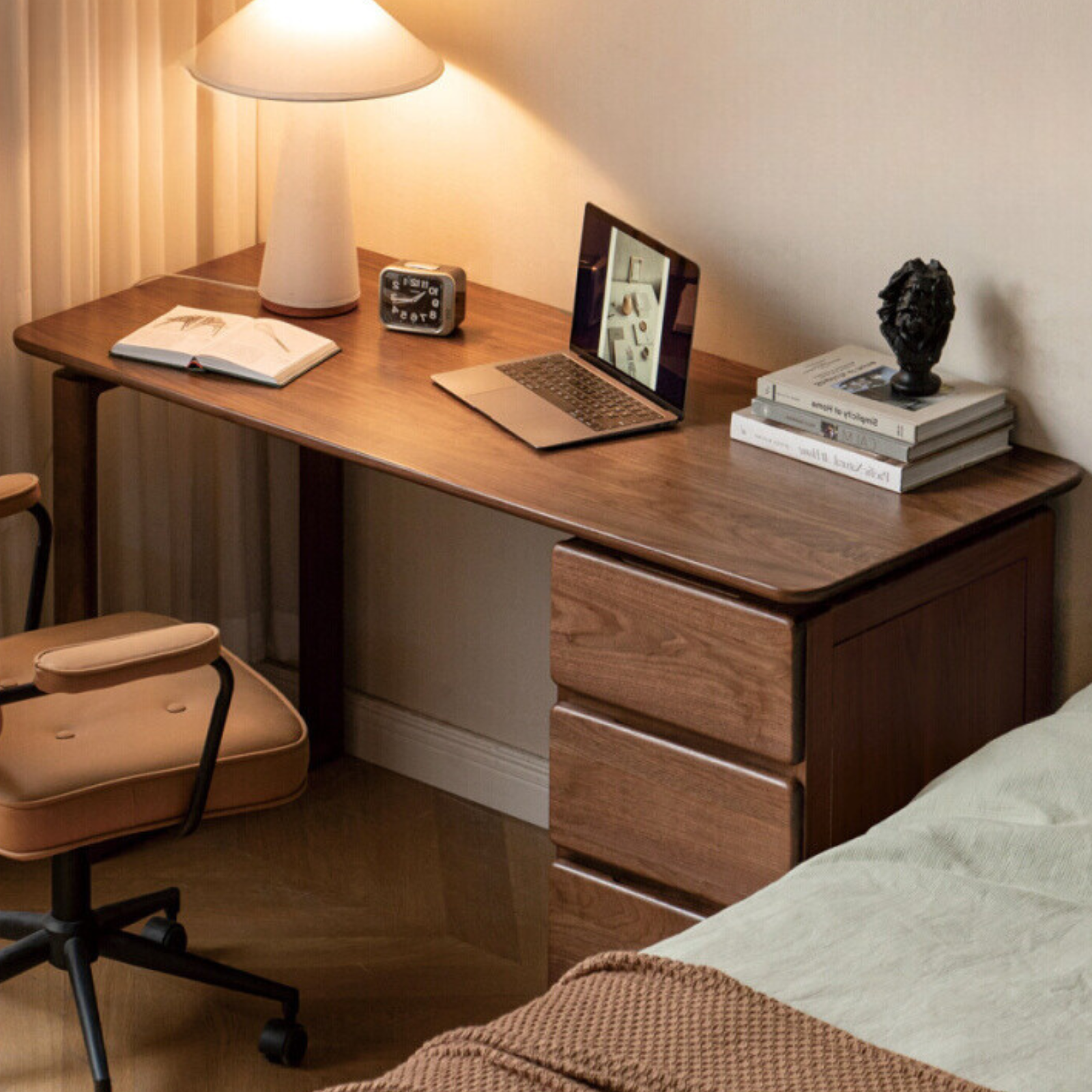 Premium Black Walnut & Ash Solid Wood Desk with 3 Drawers - Modern Home Office Writing Table for Study, Work & Remote Workspace