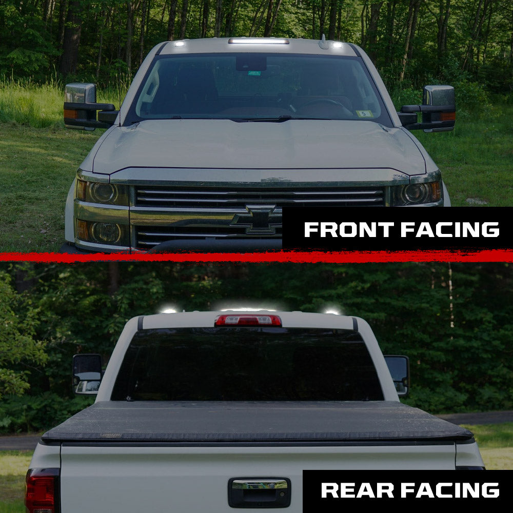 GMC & Chevy 2015-2019 Heavy Duty 3-Piece Cab Roof Light Bar Kit with 2-Way Front & Rear Facing Ultra High Power LEDs - Multiple Lens & Color Options - Perfect for Off-Roading, Emergency Vehicles & Work Trucks