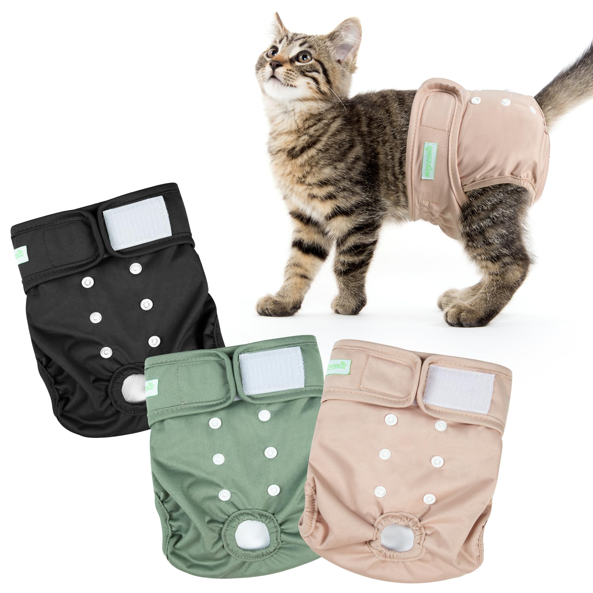 Wegreeco Reusable Cat Diapers for Female & Male Cats - Adjustable Snaps, Highly Absorbent Pet Diapers for Incontinence & Spraying - 3 Pack Small - Perfect for Elderly, Post-Surgery & House-Training Cats