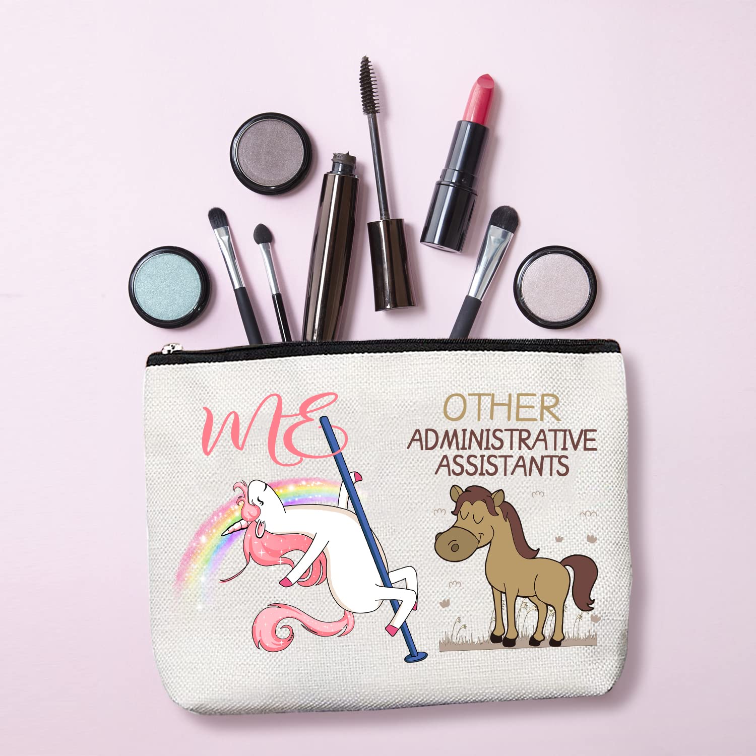 Christmas Gifts for Admin Assistants - Zipper Makeup Bag, Cosmetic Pouch & Canvas Travel Toiletry Organizer with Compact Mirror | Perfect Office & Travel Accessories for Administrative Professionals