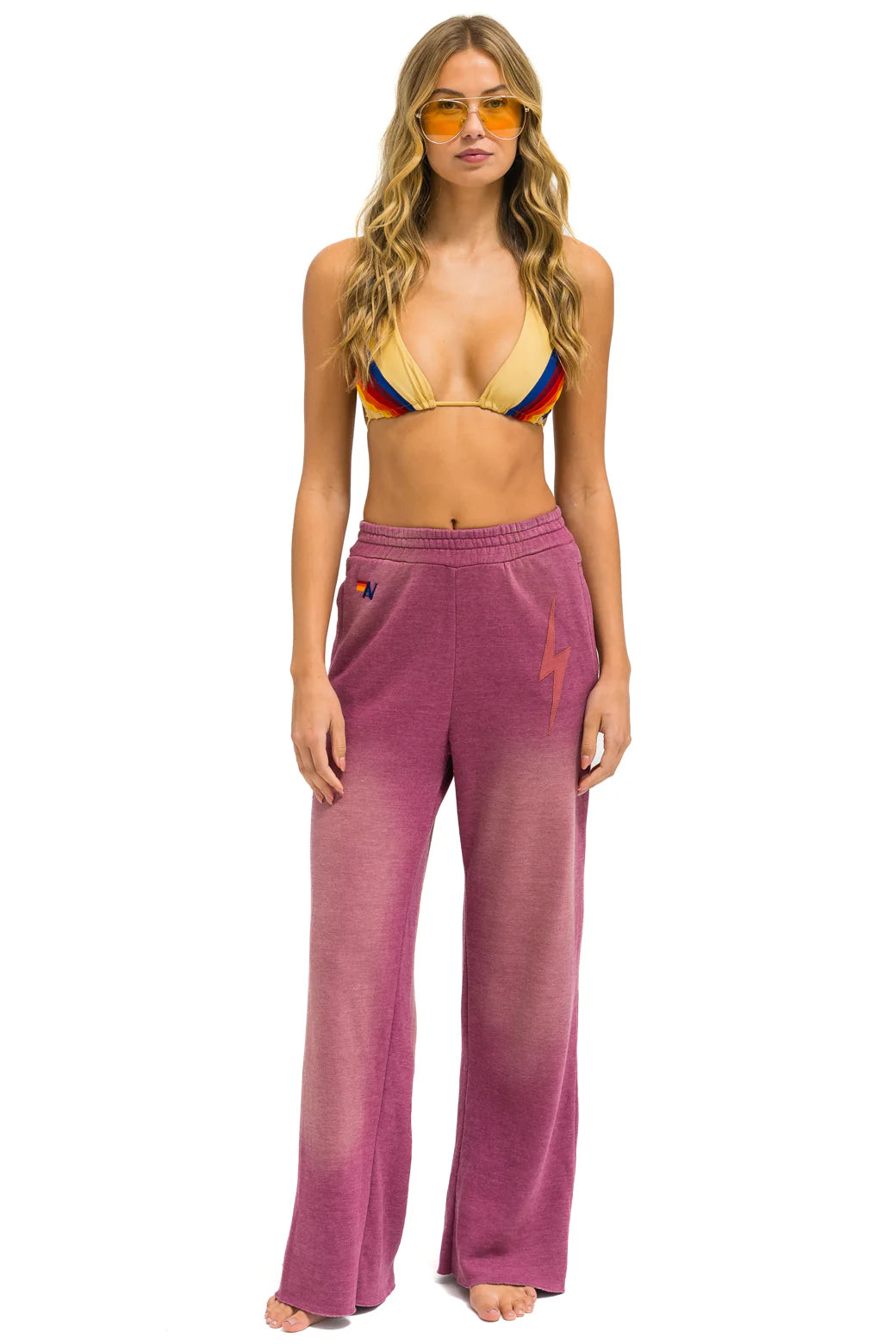 Aviator Nation Bolt Stitch Wide Leg Pocket Sweatpant for Women - Faded Berry Color | Comfortable Lounge Pants for Casual Wear, Yoga & Home Relaxation