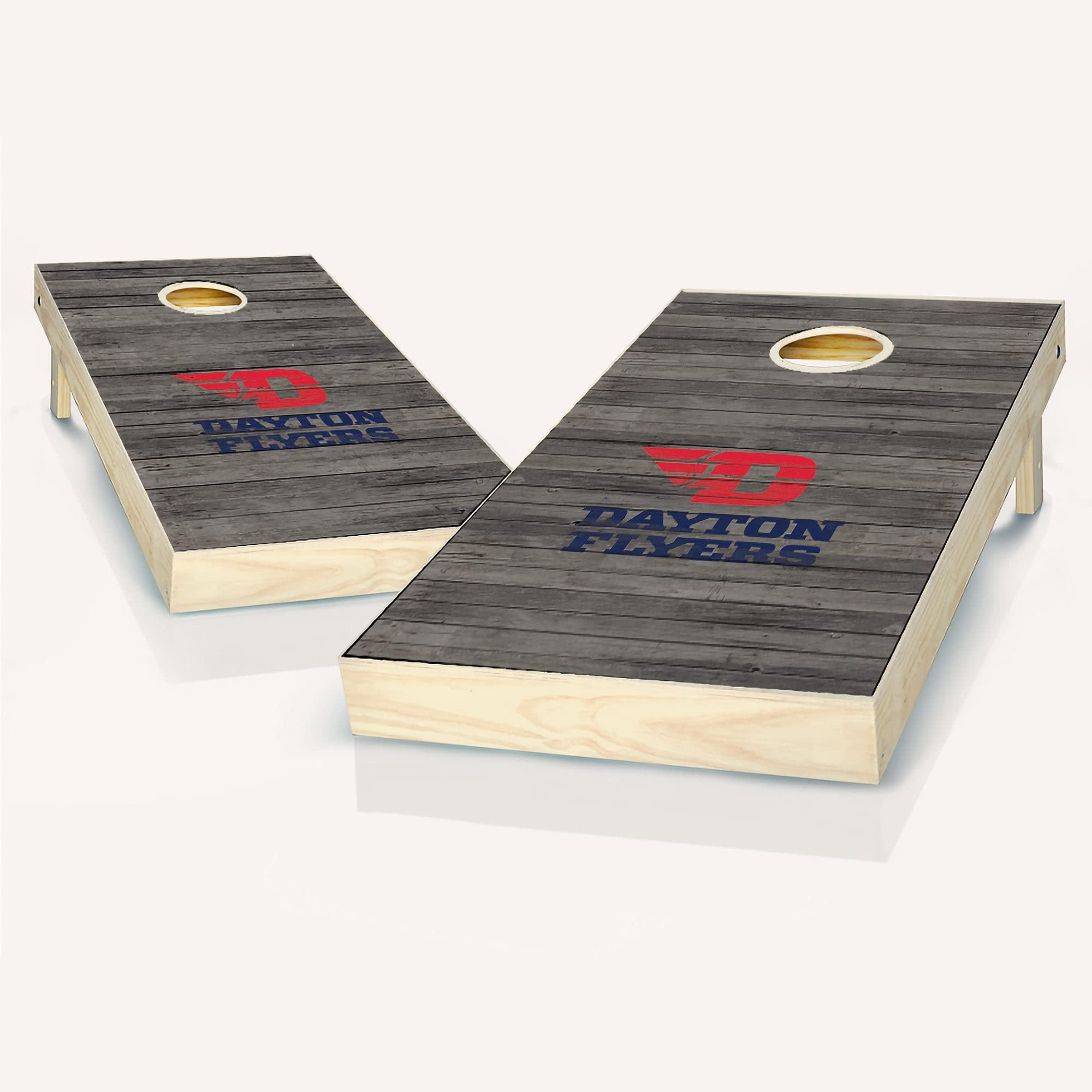 Premium Dayton Distressed Cornhole Game Set - 2 Wooden Boards & 8 Custom Team Logo Bags | Outdoor Lawn Games, Tailgating, Backyard Parties & BBQ Events
