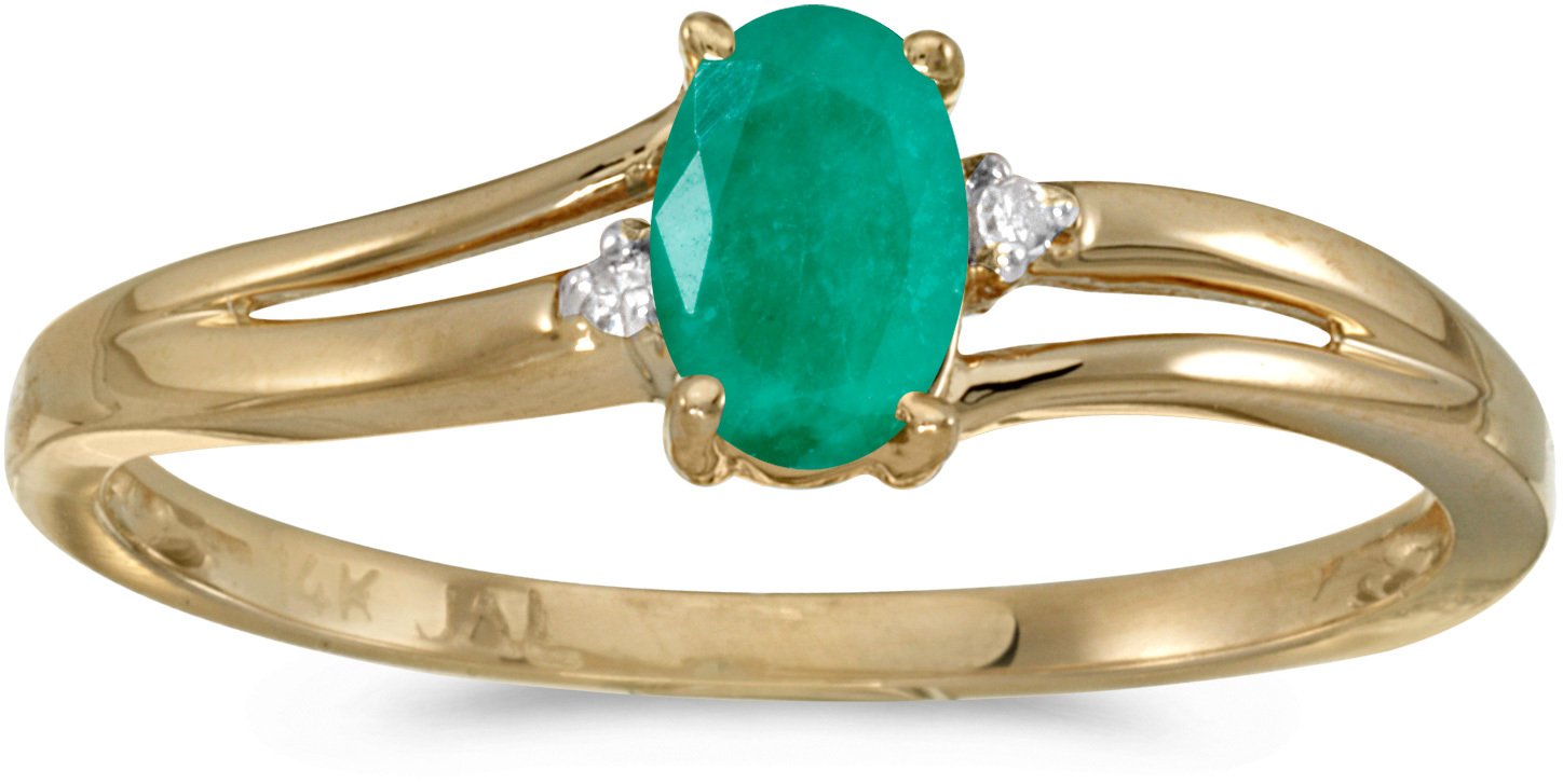 14K Yellow Gold Oval Emerald and Diamond Ring for Women - Elegant Vintage Style Engagement & Wedding Jewelry Gift for Her