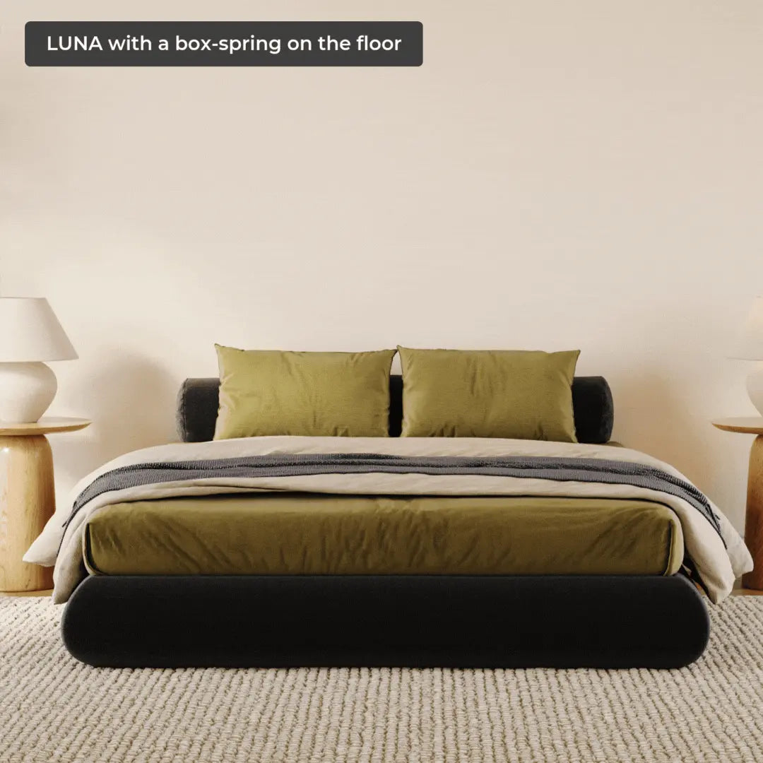 Luna Bed Frame - Queen Size Black Onyx Platform Bed with Wooden Slats & Noise-Free Support | Modern Bedroom Furniture for Home & Apartment