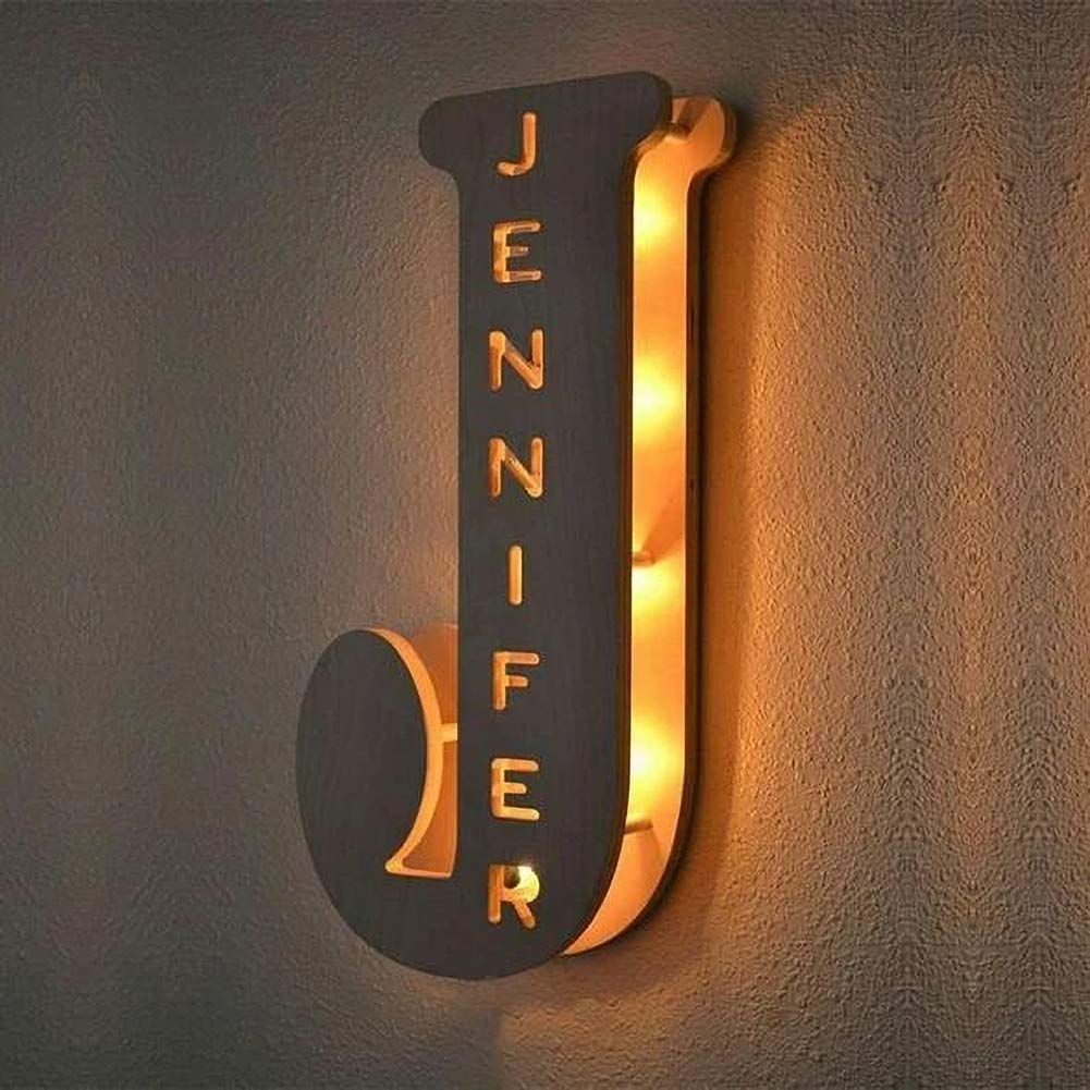 VEELU Custom LED Marquee Letter Night Light - Personalized Wooden Engraved Name Wall Light for Bedroom, Nursery, Wedding, Christmas Decor - Perfect Gift for Family, Friends & Lovers - Romantic Home Ambiance & Holiday Decoration Lighting
