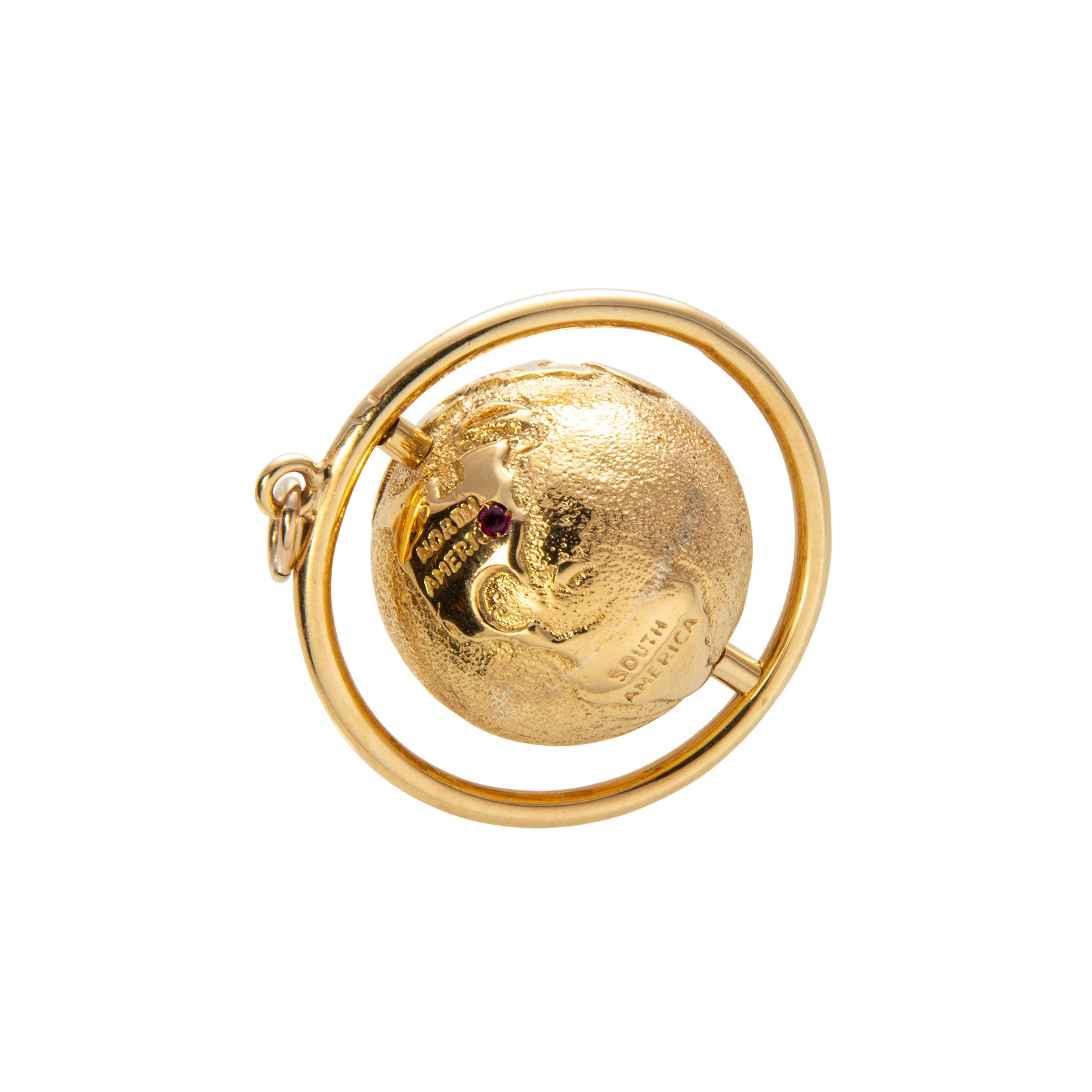 Vintage 18K Yellow Gold Spinning Globe Charm Pendant Necklace - Perfect for Travel Lovers & Gift Giving