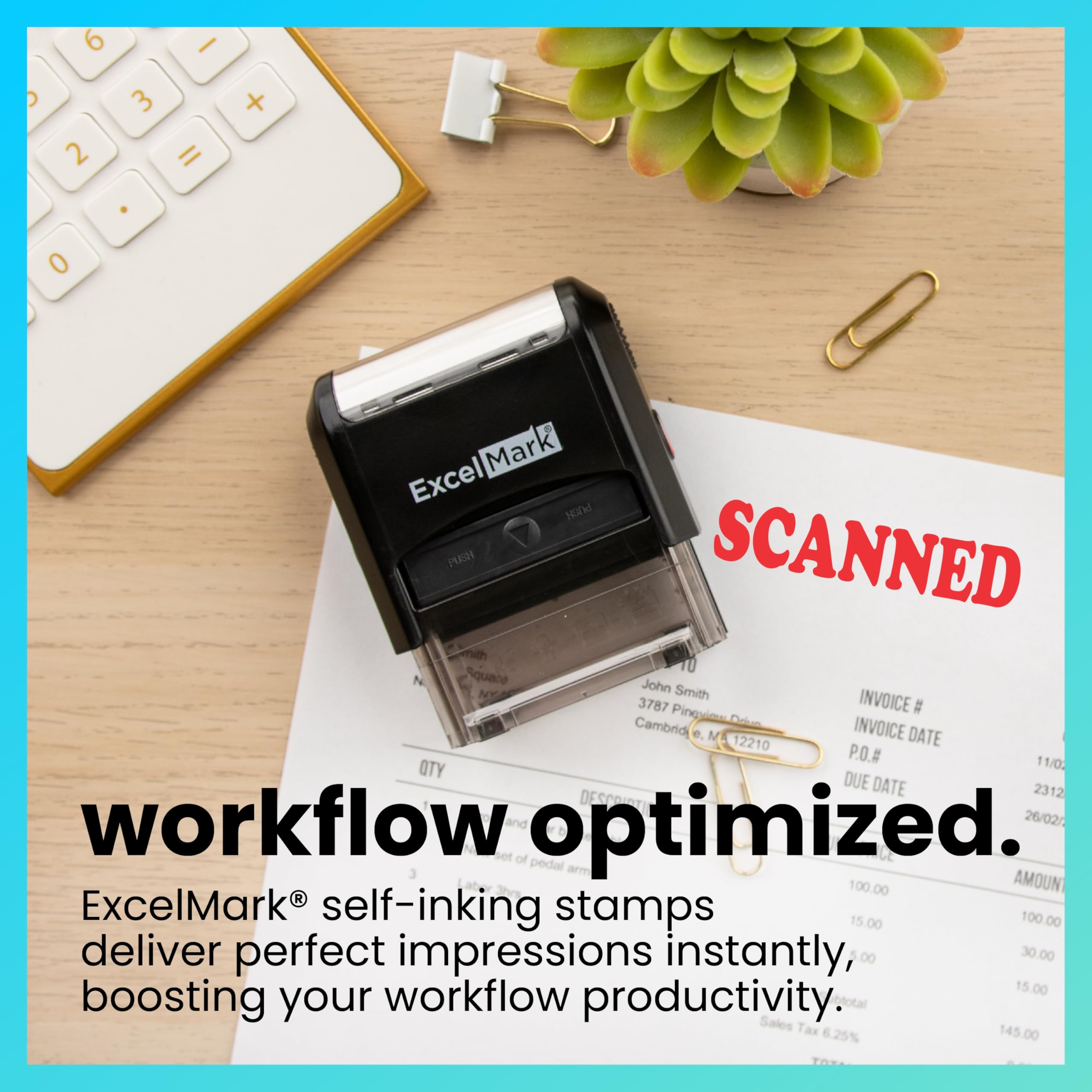 ExcelMark Self-Inking Stamp with Red Ink - Perfect for Office, Business, and Document Signing