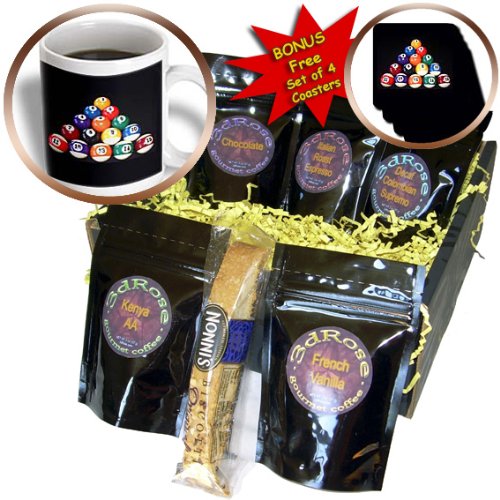 3D Rose Billiards Balls Pool Themed Coffee Gift Basket Set - Perfect for Pool Lovers, Coffee Enthusiasts & Game Room Decor