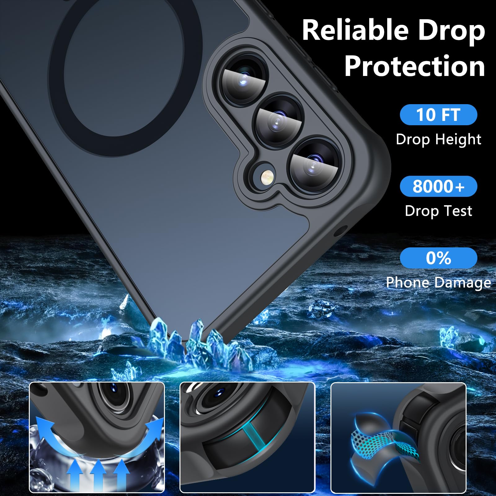 Samsung Galaxy S23 FE Case with Tempered Glass Screen Protector - Magsafe Compatible, Military-Grade Shockproof & Anti-Scratch Protection - Frosted Translucent Bumper Cover for Everyday Use, Travel & Outdoor Activities