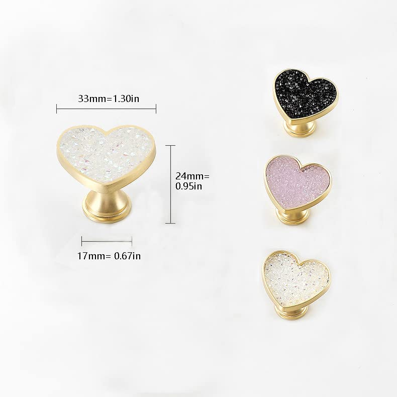 4Pcs Purple Crystal Drawer Knobs, Golden Brass Heart Handles for Dresser & Cabinet - Vintage Love Style