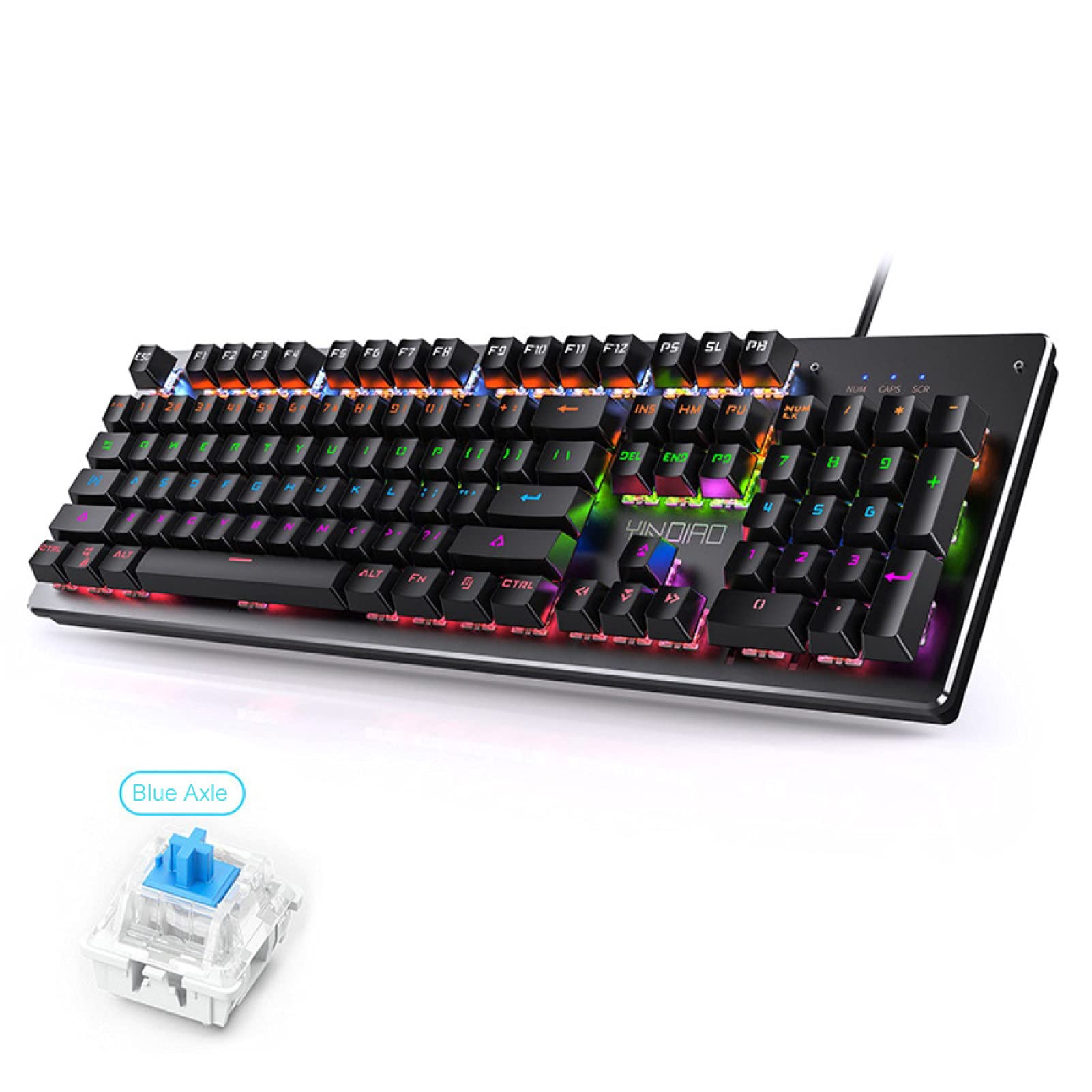 Ergonomic Wired Gaming Mechanical Keyboard with RGB LED Backlight - Blue Black Switch for Windows PC & Laptops - Perfect for Gaming, Typing & Office Work (Black + Blue Axle)