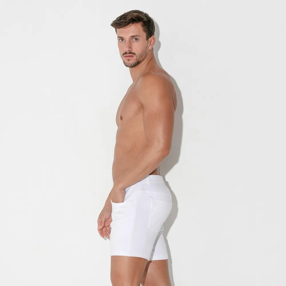 Code 22 Slim Fit 5-Pocket Stretch Shorts for Men - Comfortable Casual Wear (White) | Perfect for Summer, Gym, and Everyday Activities