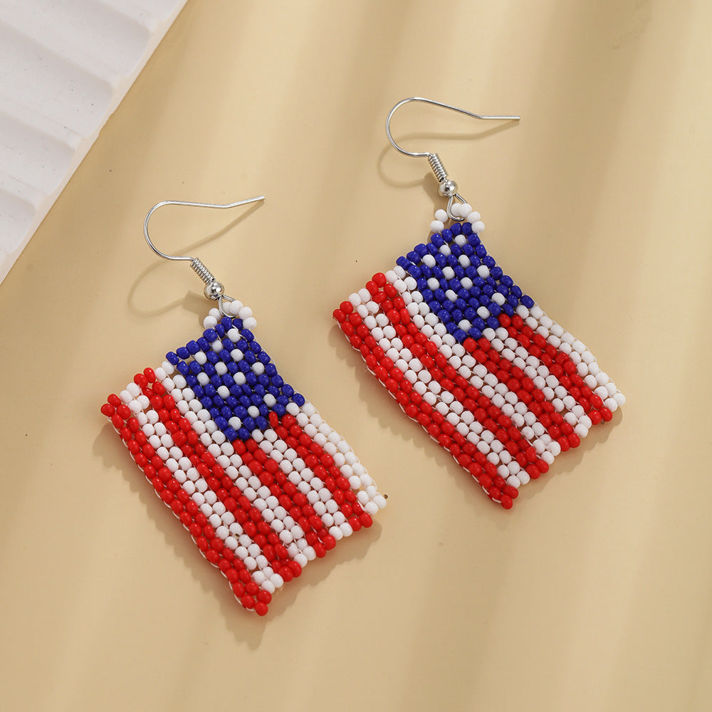 Stars and Bars Red Beaded Earrings - Handmade Bohemian Dangle Earrings for Women | Perfect for Parties, Weddings & Casual Wear