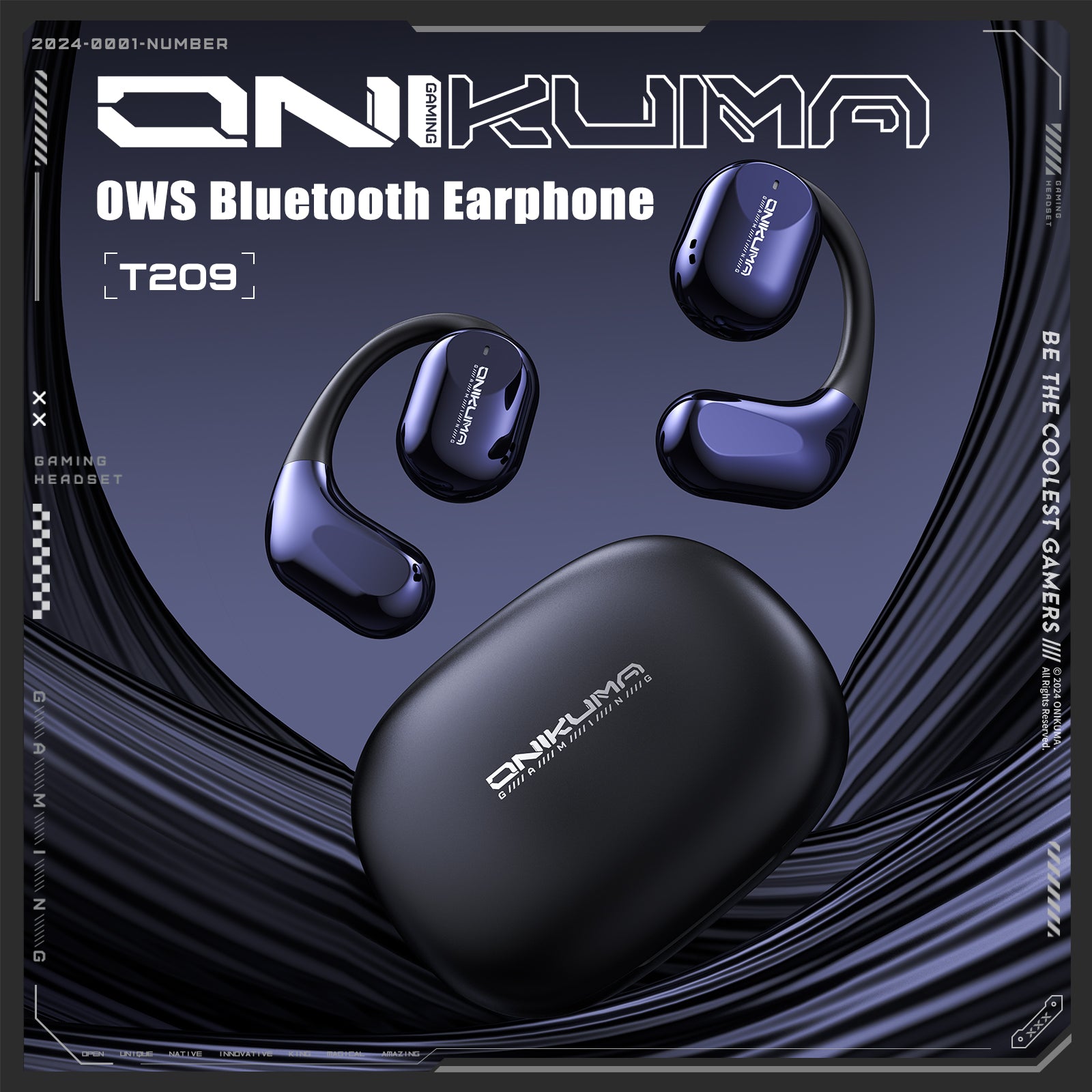 ONIKUMA T209 OWS Bluetooth Earphone with Charging Case - Cyberpunk Style Wireless Earbuds for Gaming, Workouts & Travel | Sweatproof, Long Battery Life, Hi-Fi Sound