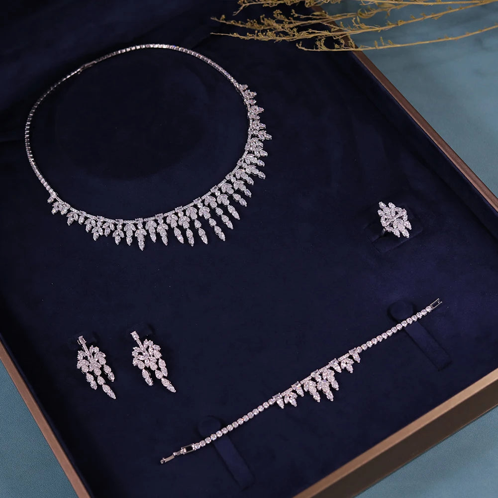 Luxury Geometric Zircon 4PCS Jewelry Set for Women - Dubai Indian African Bridal Necklace Earrings Set - Perfect for Weddings, Parties & Special Occasions