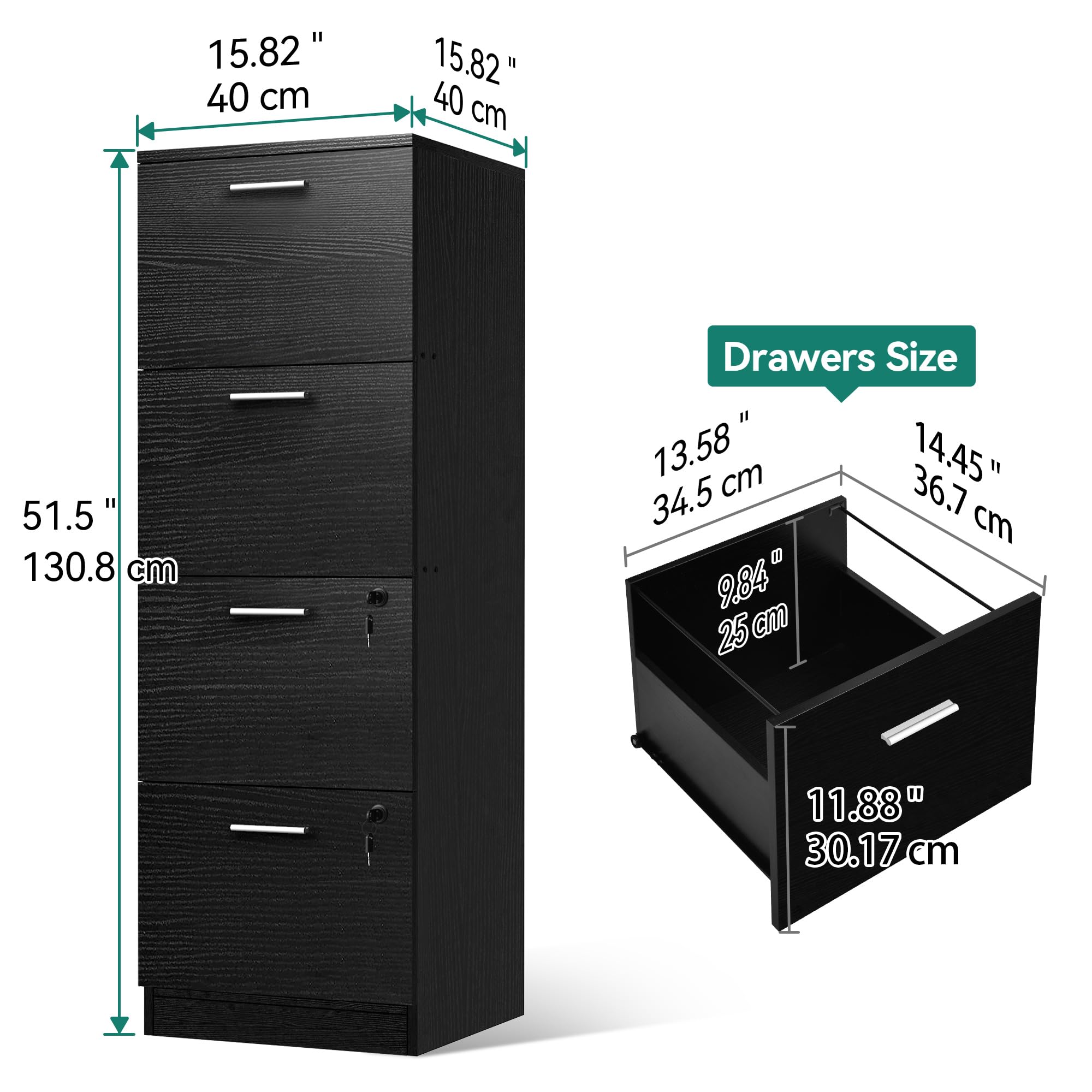 YITAHOME 4-Drawer Lockable Office File Cabinet - 131cm Vertical A4 Document Storage Cabinet for Home & Office - Easy Assembly for Secure File Organization & Office Supplies Storage
