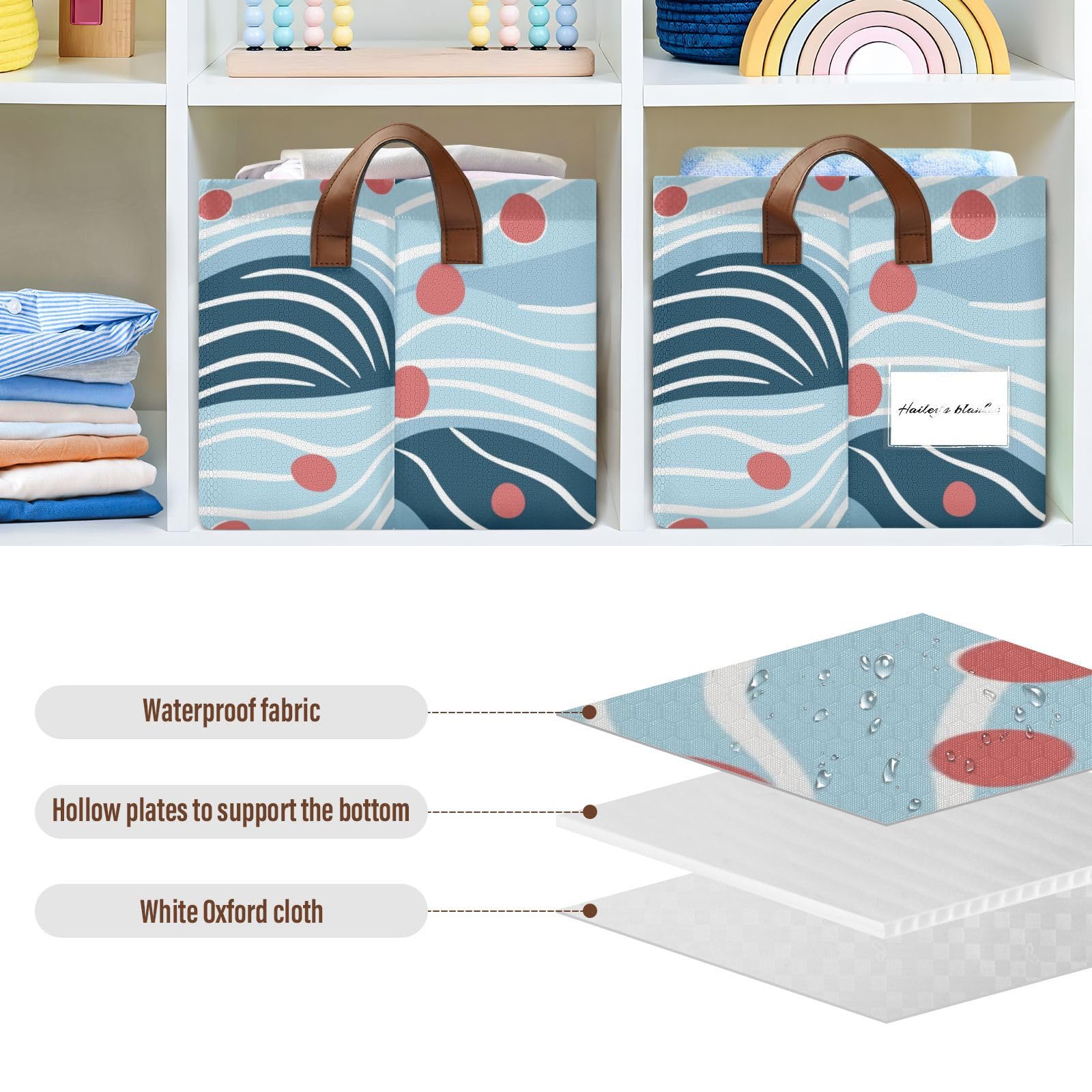 Blue & Red Dots Fabric Storage Bins with Handles - 2 Pack Collapsible Closet Organizers for Shelves, Wardrobe & Home Organization | Perfect for Bedroom, Nursery & Office Storage Solutions