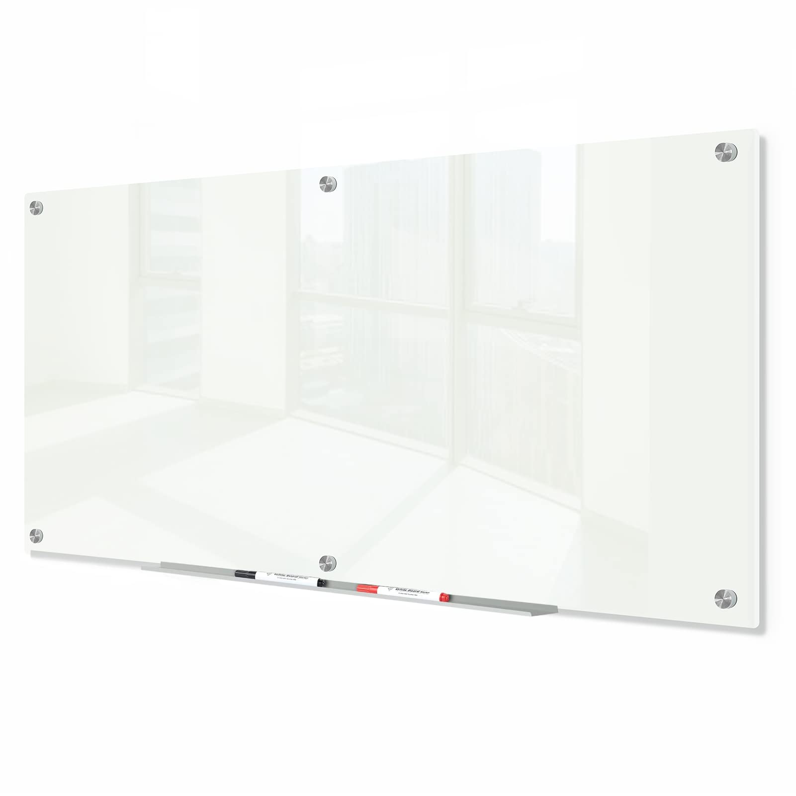 J&J Worldwide Magnetic Glass Dry Erase Board 6' x 3' - Frameless Glass Whiteboard for Walls with Magnets, Marker Tray & Eraser - Perfect for Office, Home, School & Conference Room Presentations