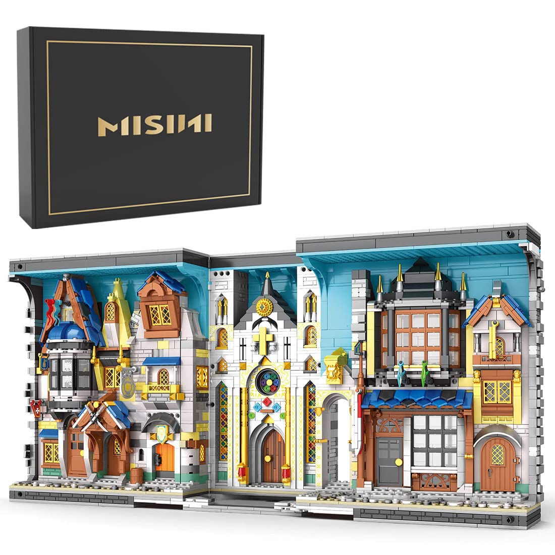 MISINI 66026 Medieval Market Book Nook Building Set - 2922PCS Creative Street View Building Blocks with Light Kit for Adults | Collectible Construction Toy Gift | Perfect for Home Decor, Bookshelf Display & Stress Relief
