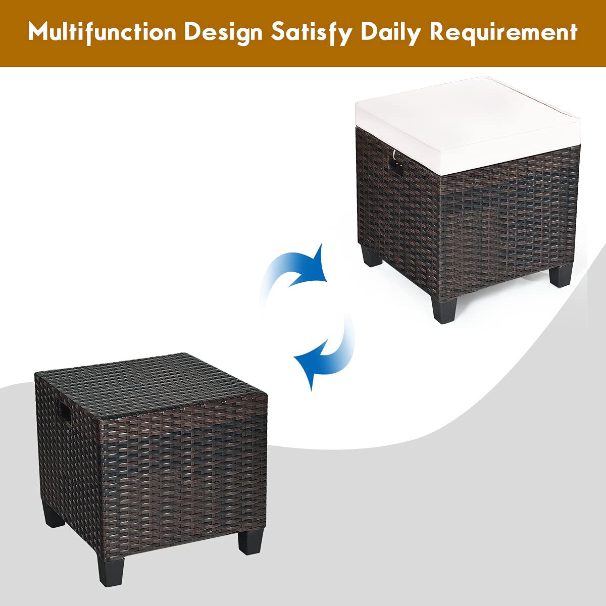 2PCS Rattan Wicker Ottoman Set with Removable Cushions - Patio Footstool Footrest Seat for Outdoor Living, Garden, Backyard & Home Decor (Cream) | Perfect for Relaxing, Coffee Tables, and Lounge Chairs